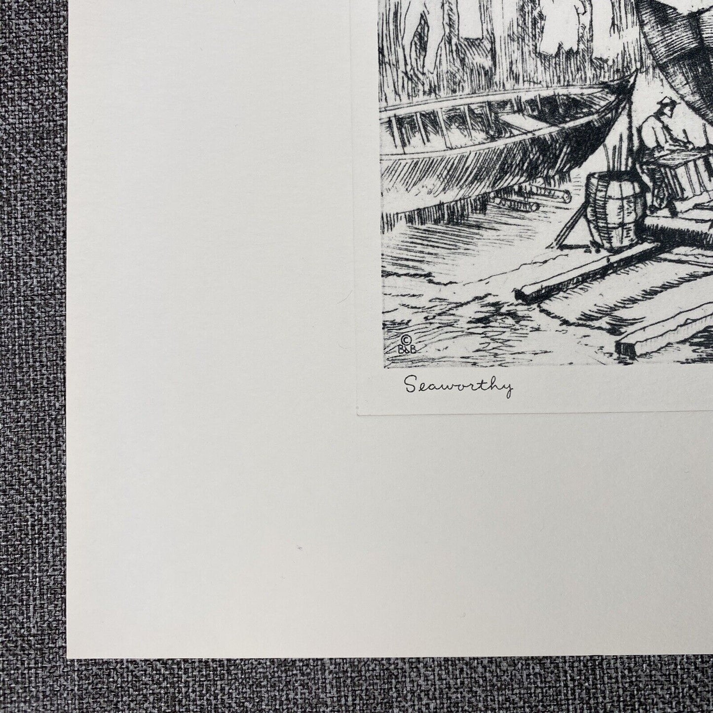 Vintage Lionel Barrymore Talio-Chrome Etching 'Seaworthy' 12" x 16"