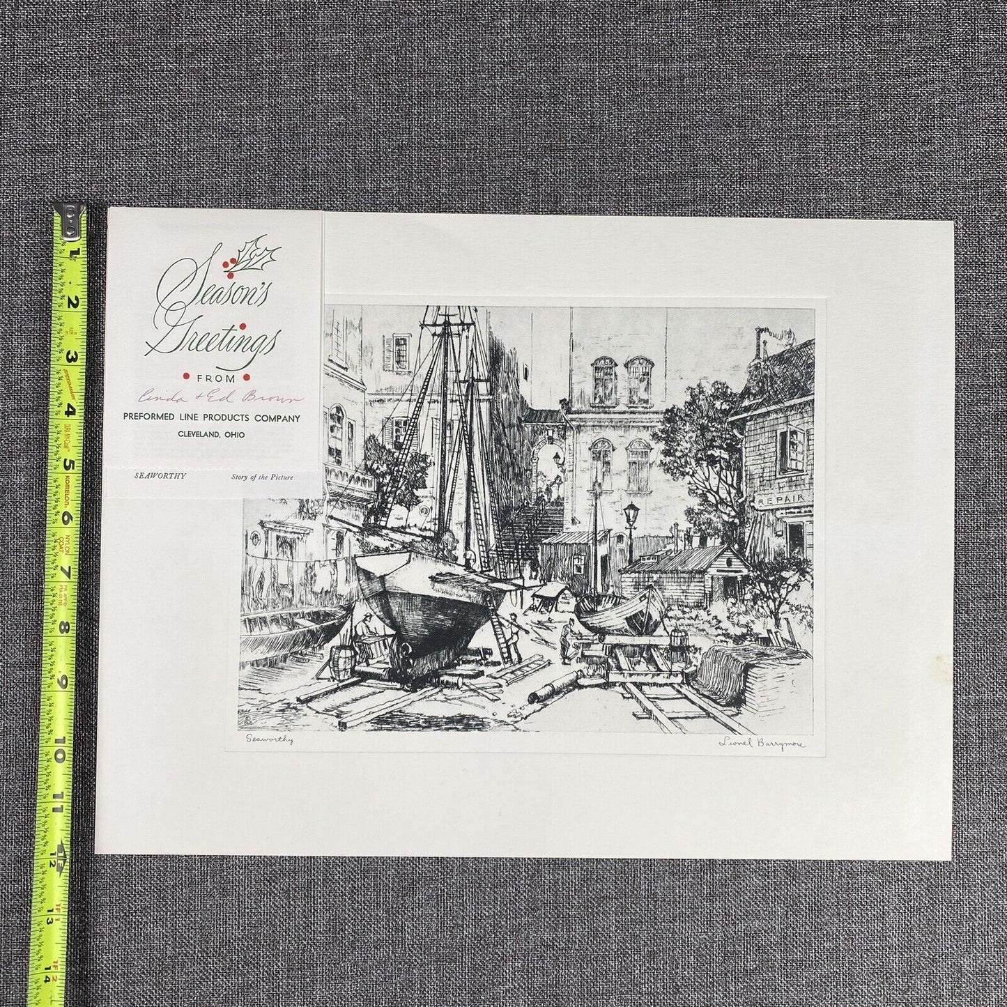 Vintage Lionel Barrymore Talio-Chrome Etching 'Seaworthy' 12" x 16"