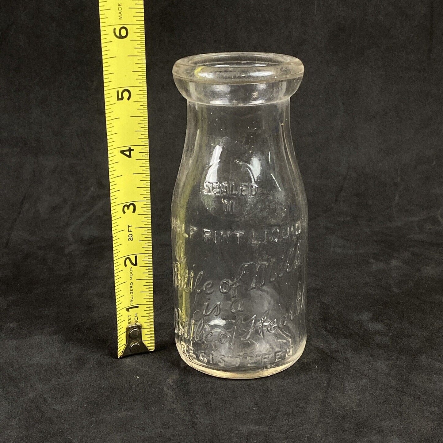 Vintage Baby Milk Bottle "A Bottle of Milk is a Bottle of Health" 1/2 Pint