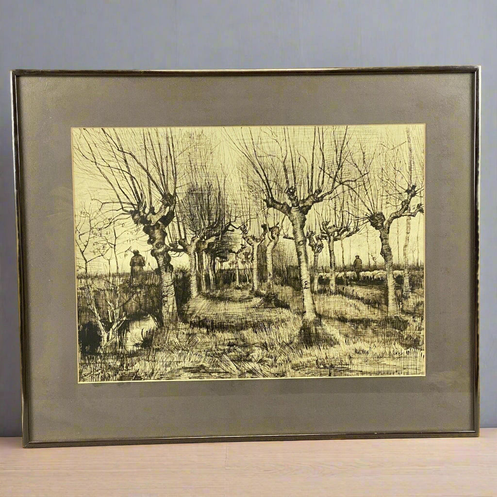Vintage Framed Lithograph of Van Gogh Farmer And Wife, Pencil Studies 26"x21"