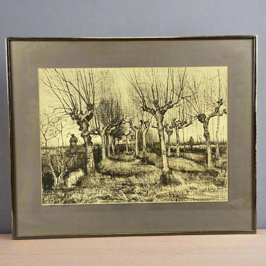 Vintage Framed Lithograph of Van Gogh Farmer And Wife, Pencil Studies 26"x21"