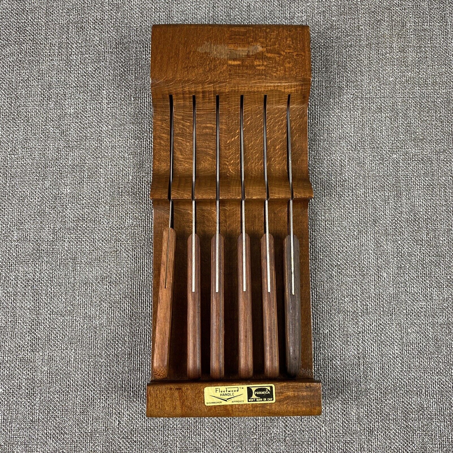 Formica Fleetwood handle Set of 6 Steak Knives w/Wood Block