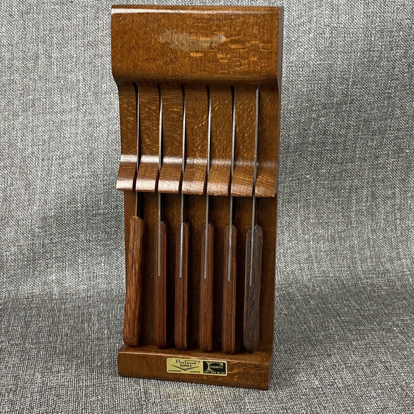Formica Fleetwood handle Set of 6 Steak Knives w/Wood Block