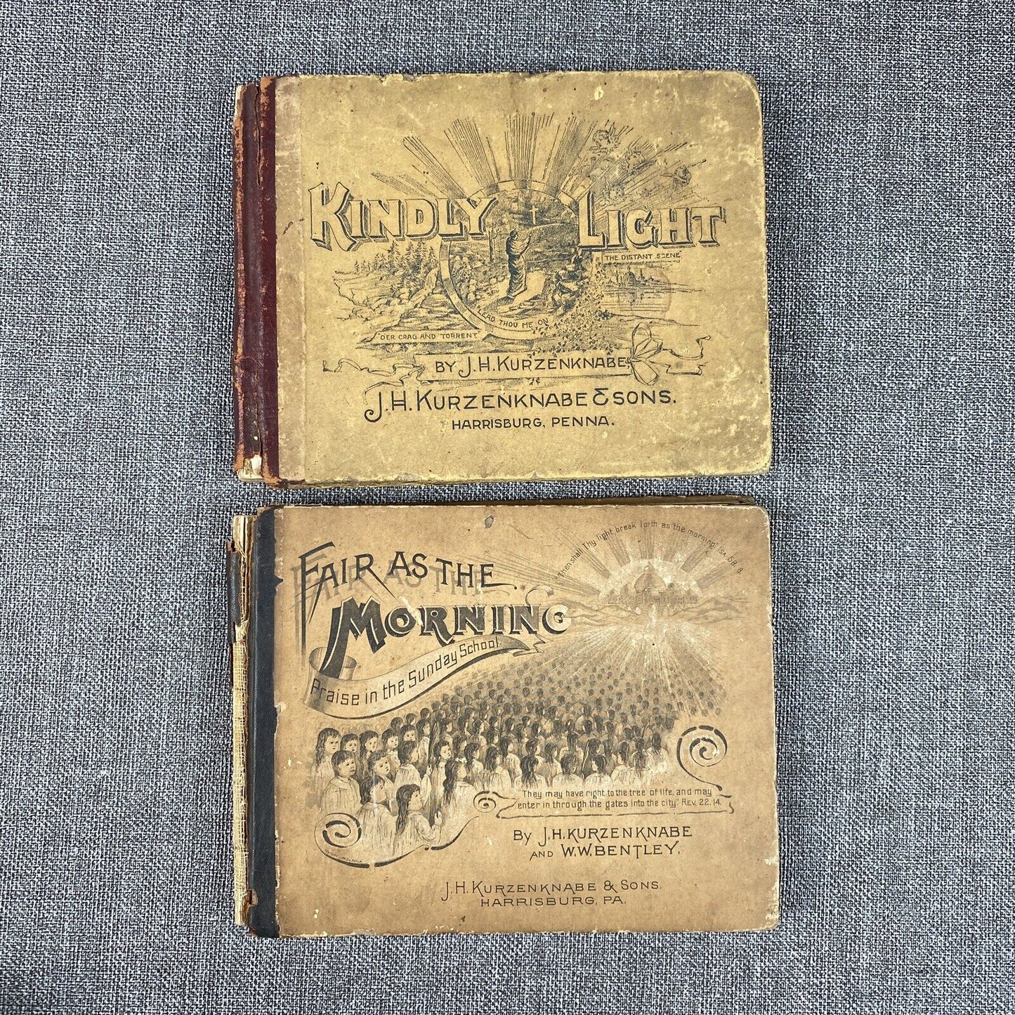 2-Antique Hymns Fair as Morning Sunday School Kindly Light 1891 Religious Music