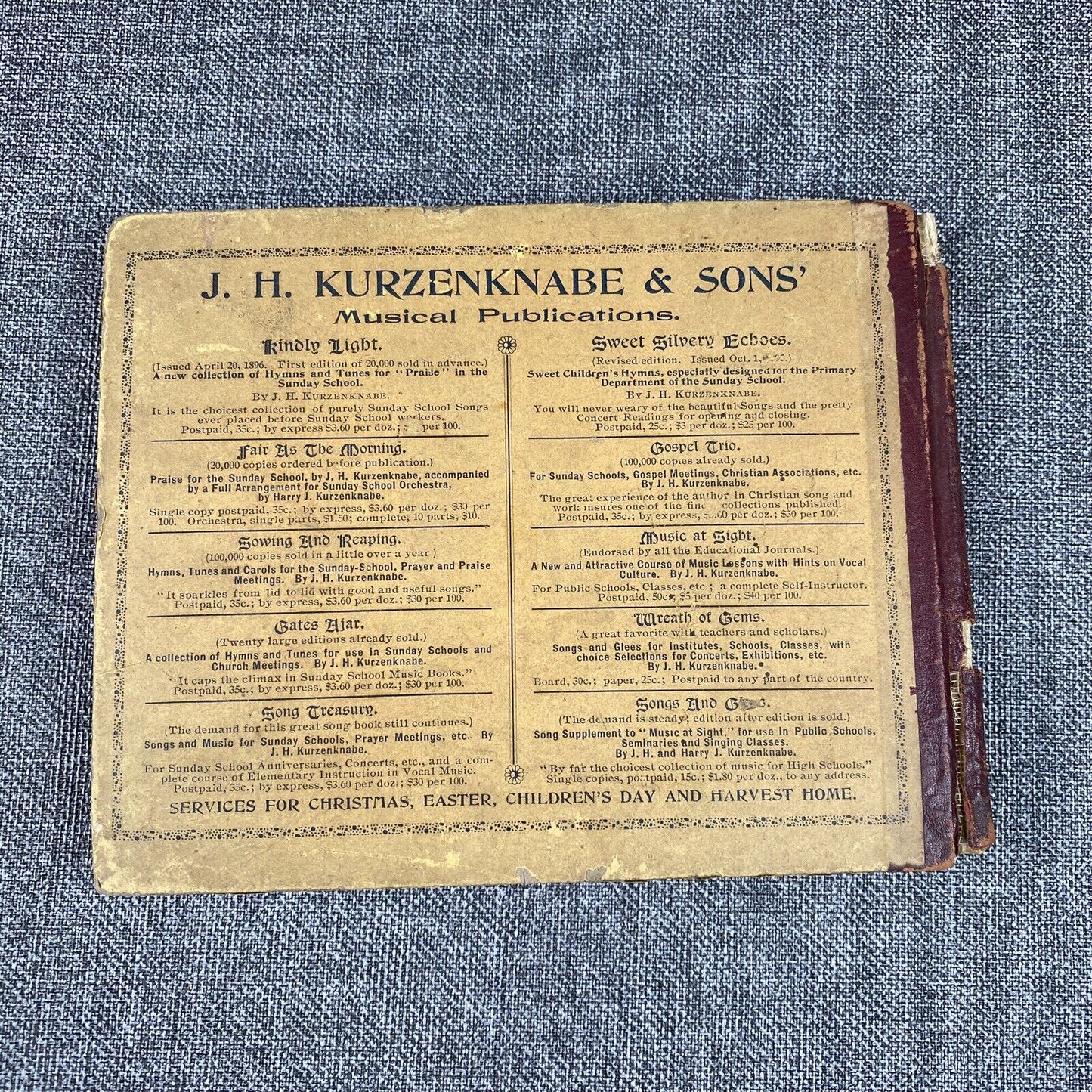 2-Antique Hymns Fair as Morning Sunday School Kindly Light 1891 Religious Music