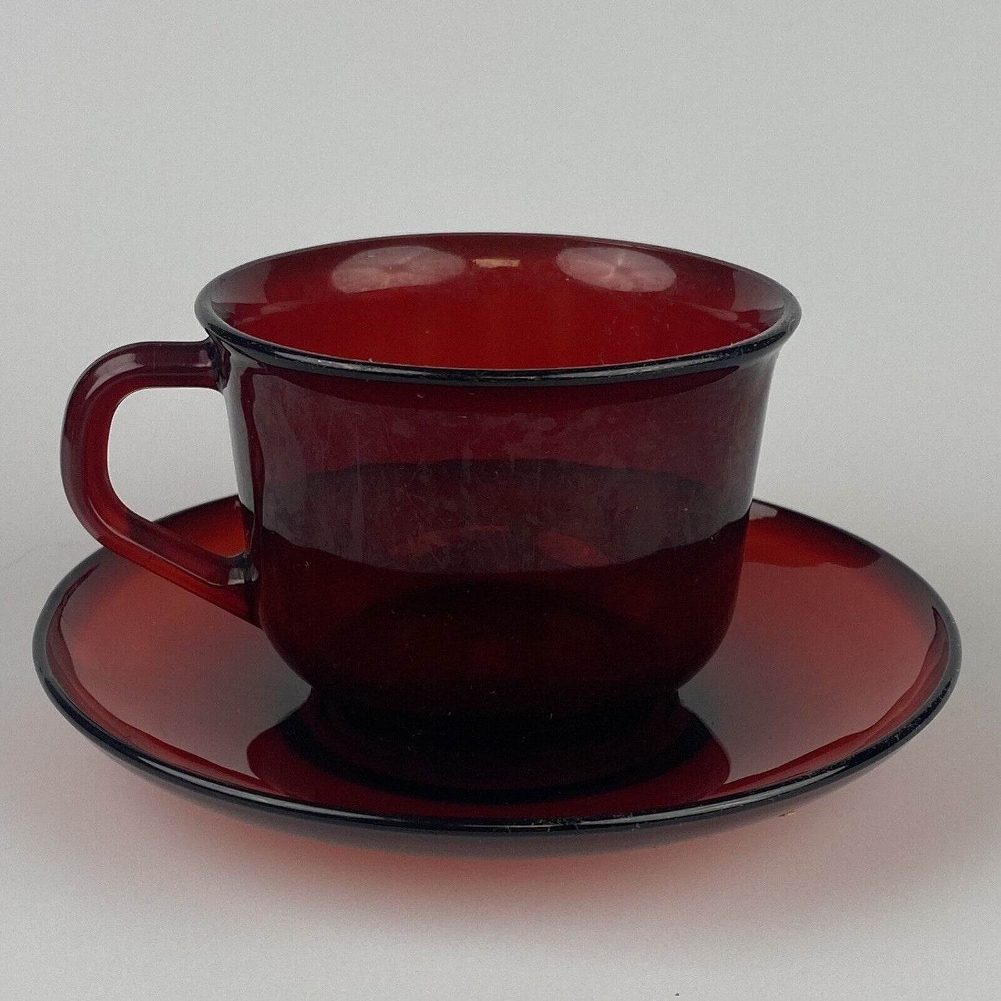 4 Vintage Glcoloc France Ruby Red Glass Mugs Coffee Tea Cups Glassware