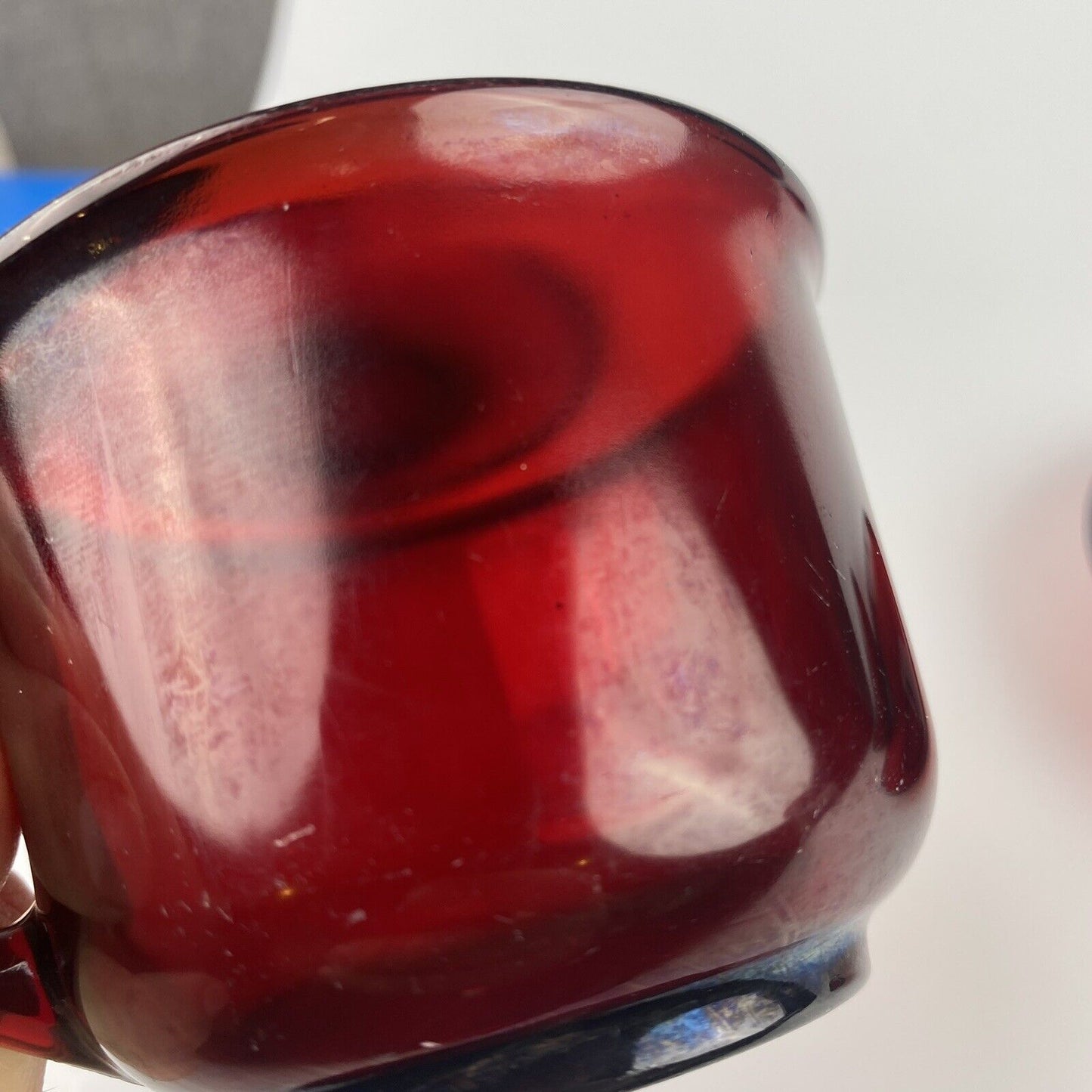 4 Vintage Glcoloc France Ruby Red Glass Mugs Coffee Tea Cups Glassware