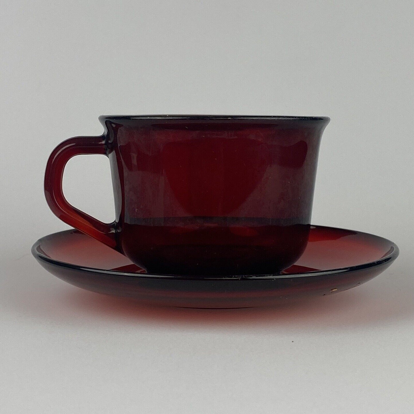 4 Vintage Glcoloc France Ruby Red Glass Mugs Coffee Tea Cups Glassware