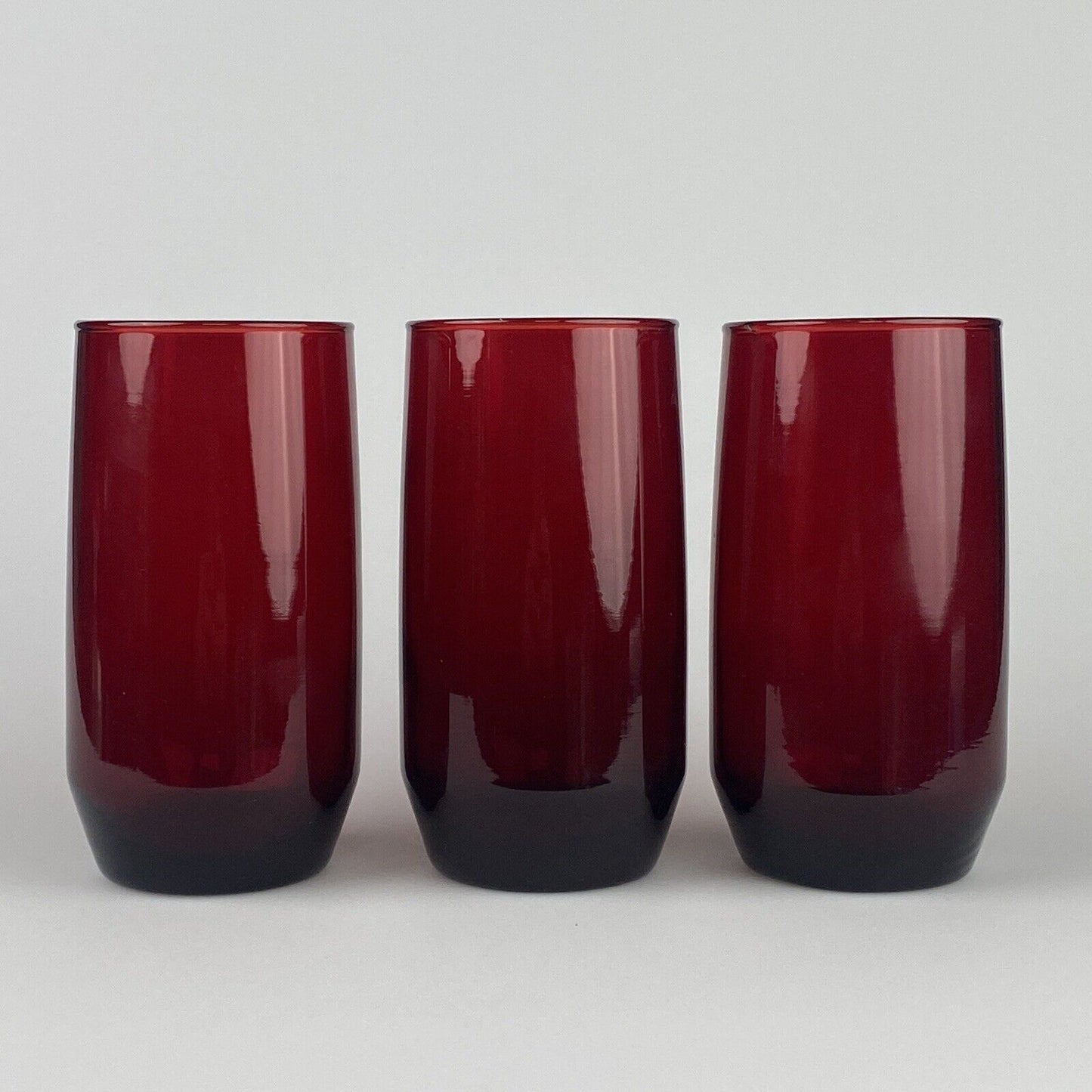 3 Vintage Anchor Hocking Roly Poly Ruby Red Glasses 8 oz Tumblers