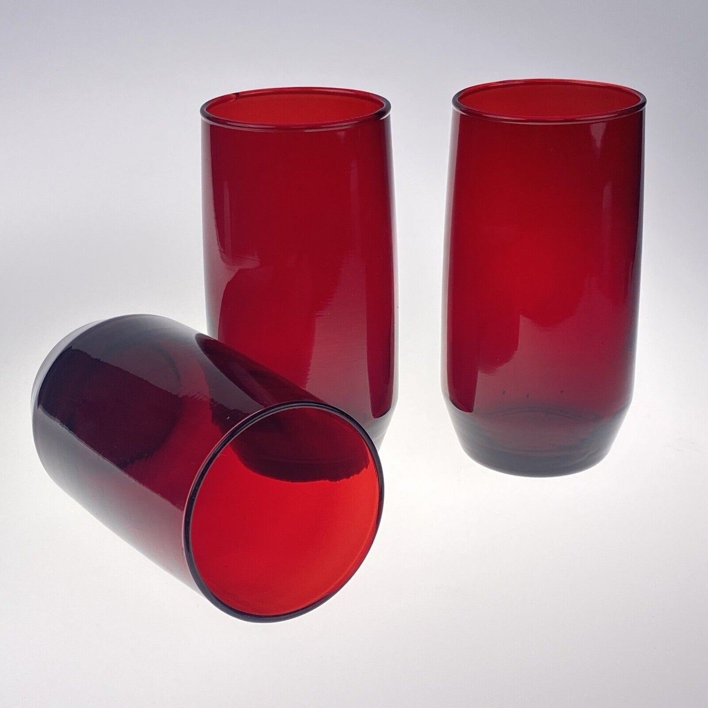 3 Vintage Anchor Hocking Roly Poly Ruby Red Glasses 8 oz Tumblers