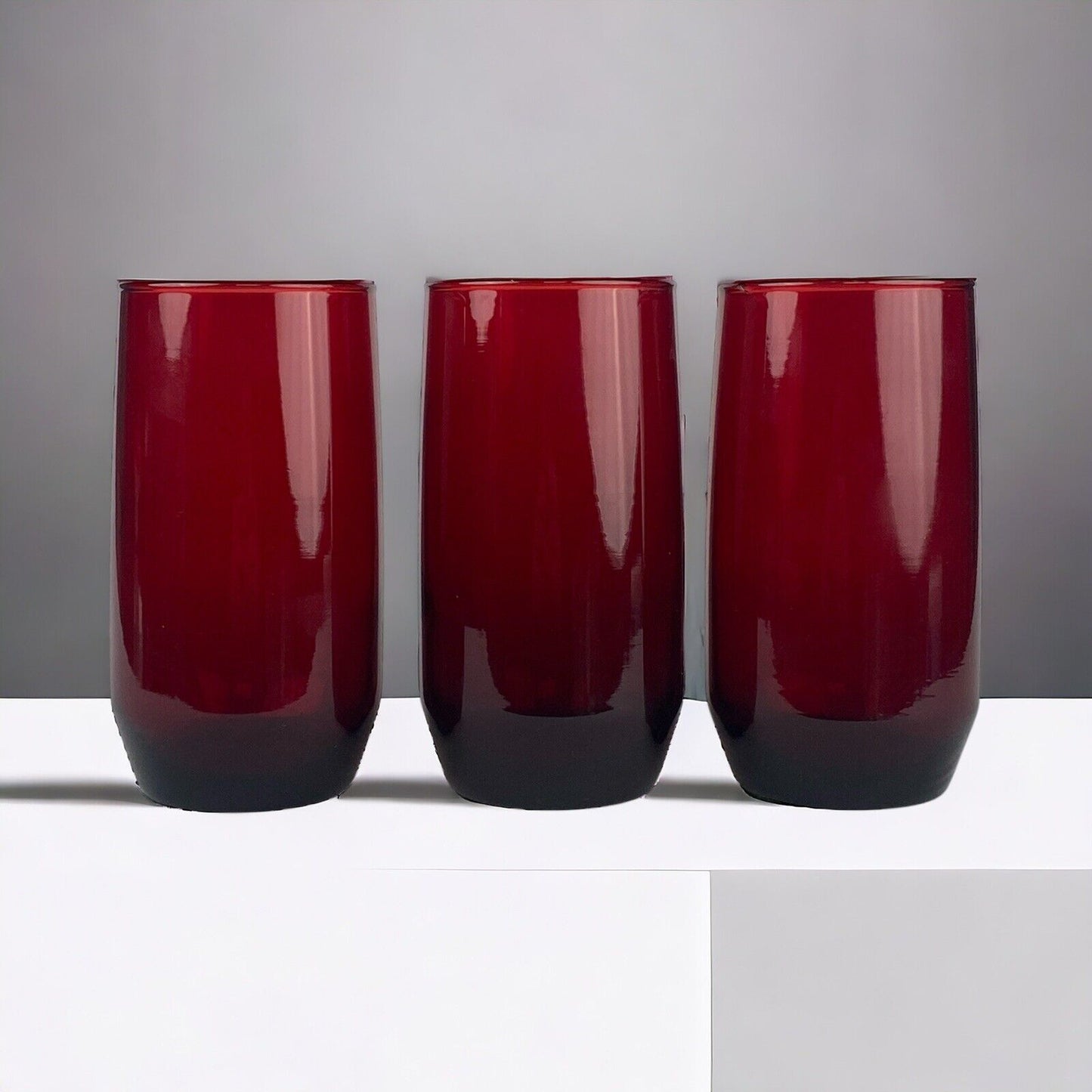 3 Vintage Anchor Hocking Roly Poly Ruby Red Glasses 8 oz Tumblers