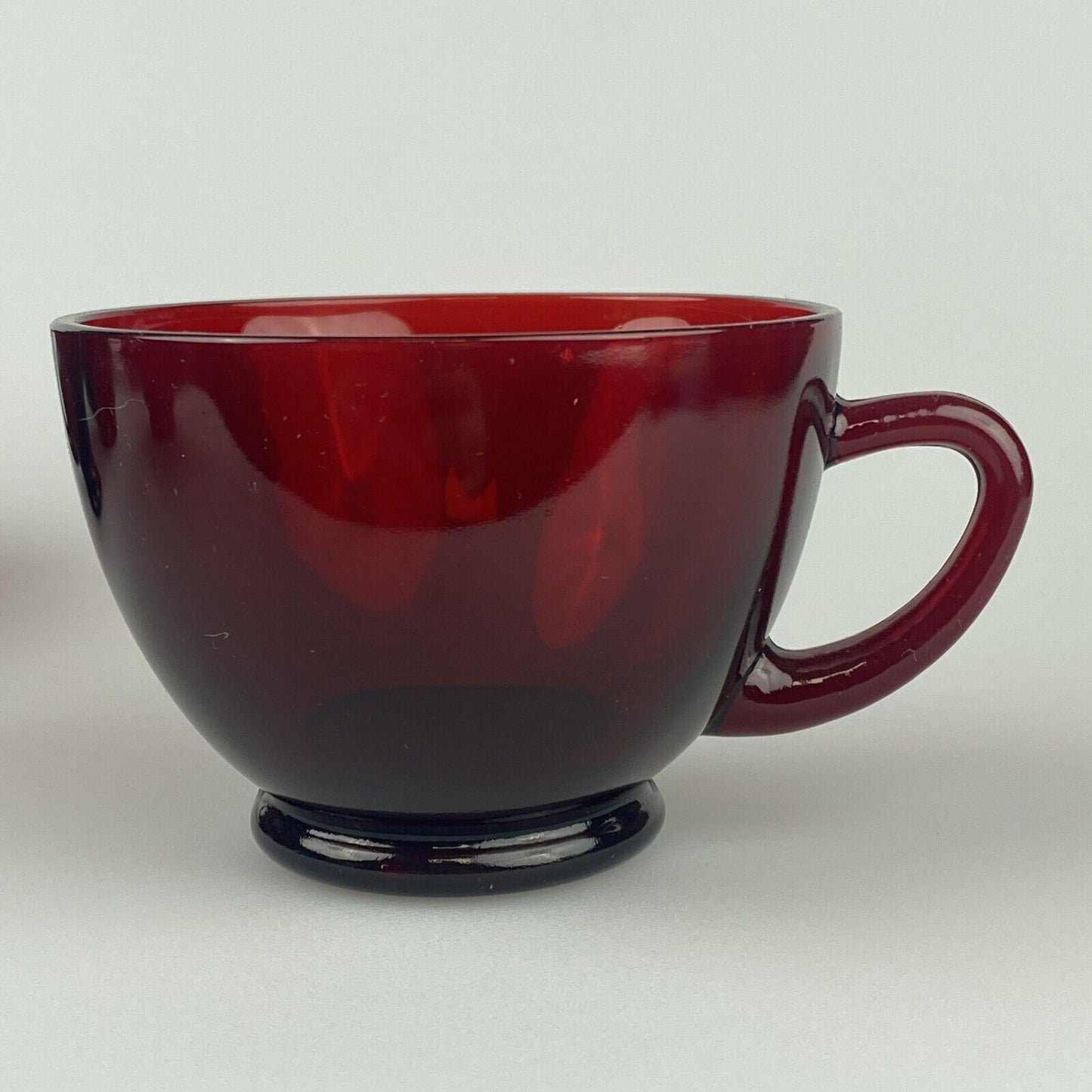 Set of 4 - Vintage Anchor Hocking ROYAL RUBY RED Mugs with Saucers
