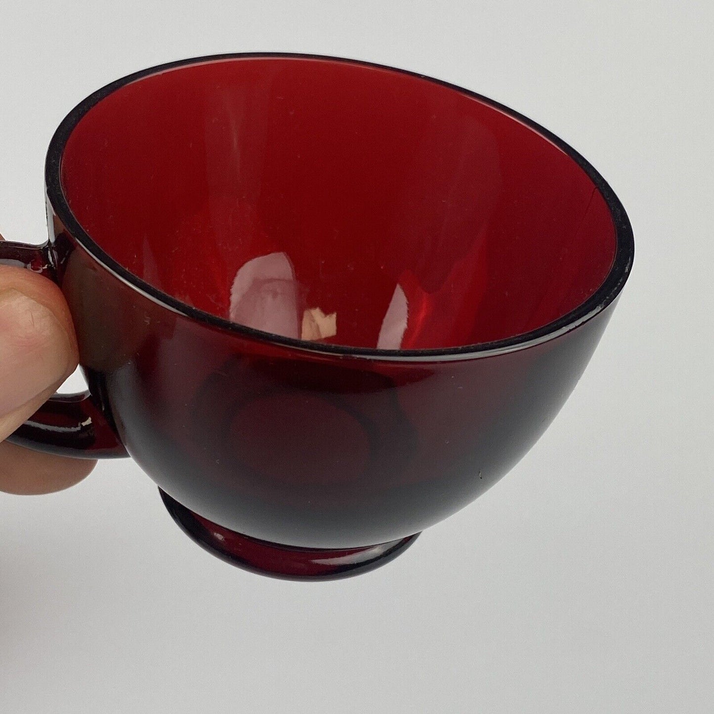 Set of 4 - Vintage Anchor Hocking ROYAL RUBY RED Mugs with Saucers
