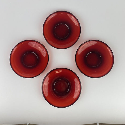 4 Vintage Glcoloc France Ruby Red Glass Saucers Glassware