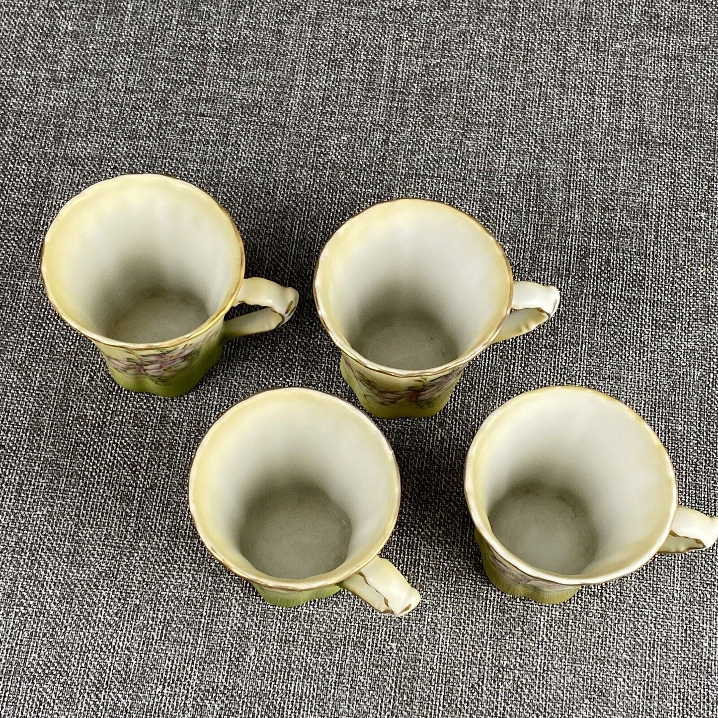 Set of 4 Vintage Chocolate Cups Green with Pink and Cream Floral