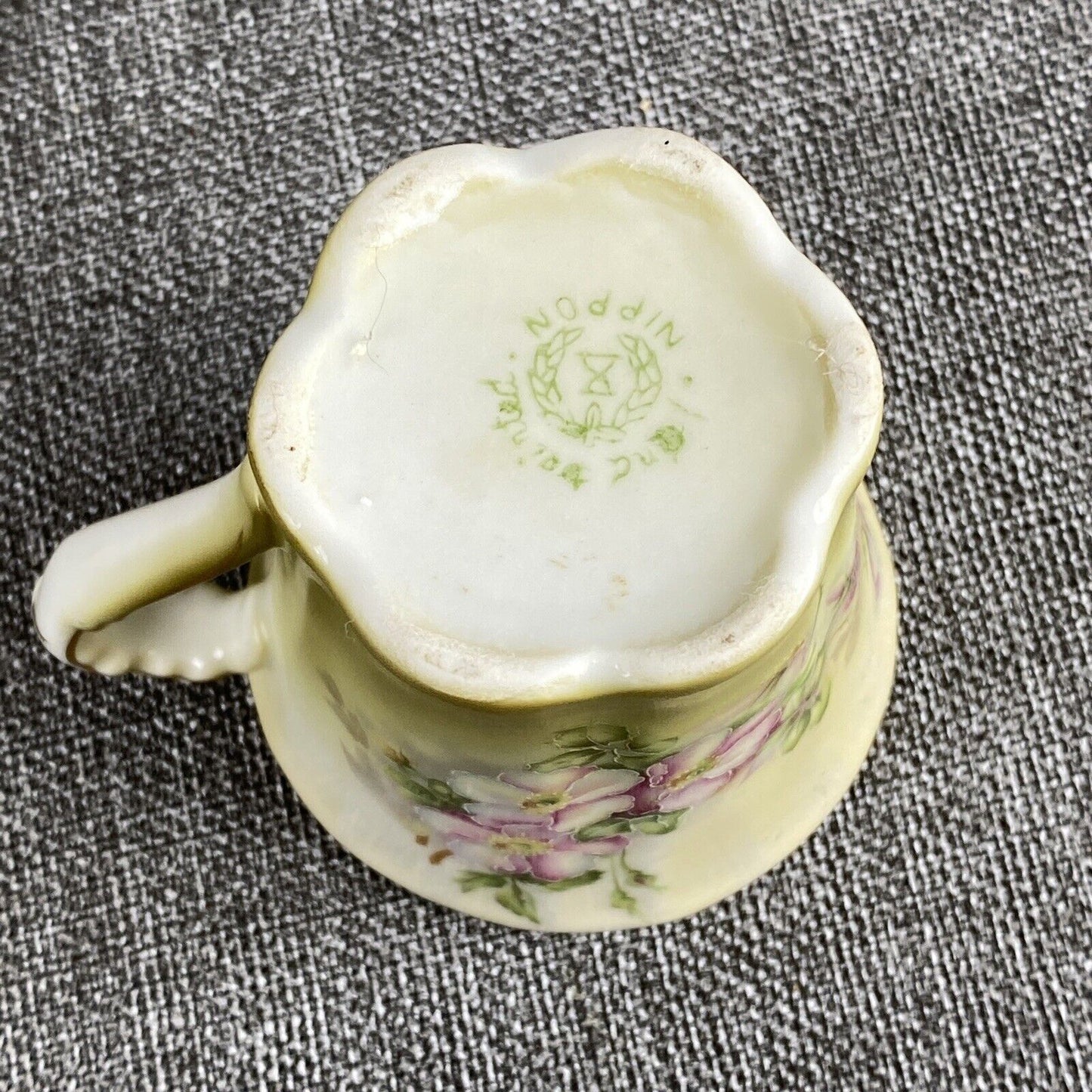 Set of 4 Vintage Chocolate Cups Green with Pink and Cream Floral