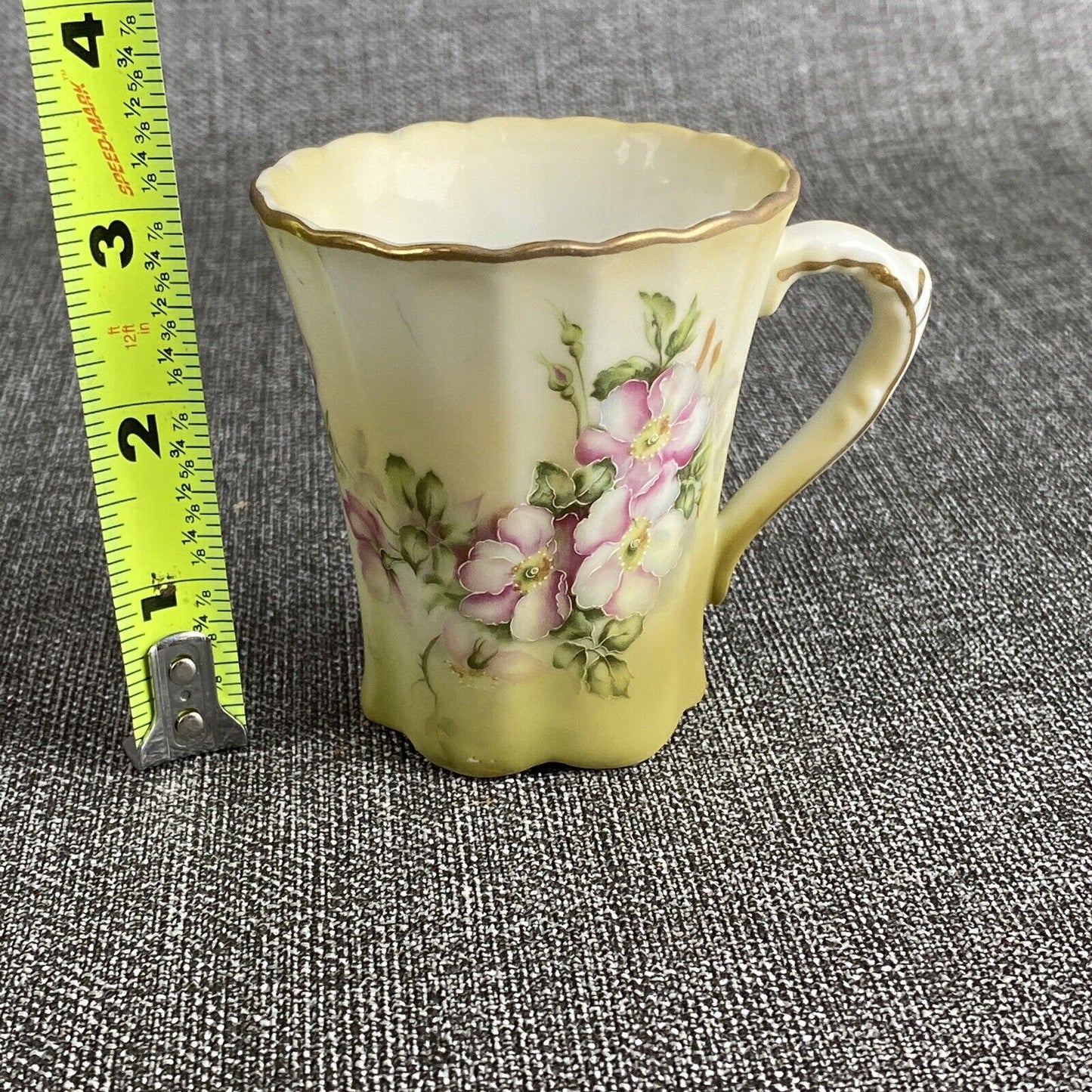 Set of 4 Vintage Chocolate Cups Green with Pink and Cream Floral