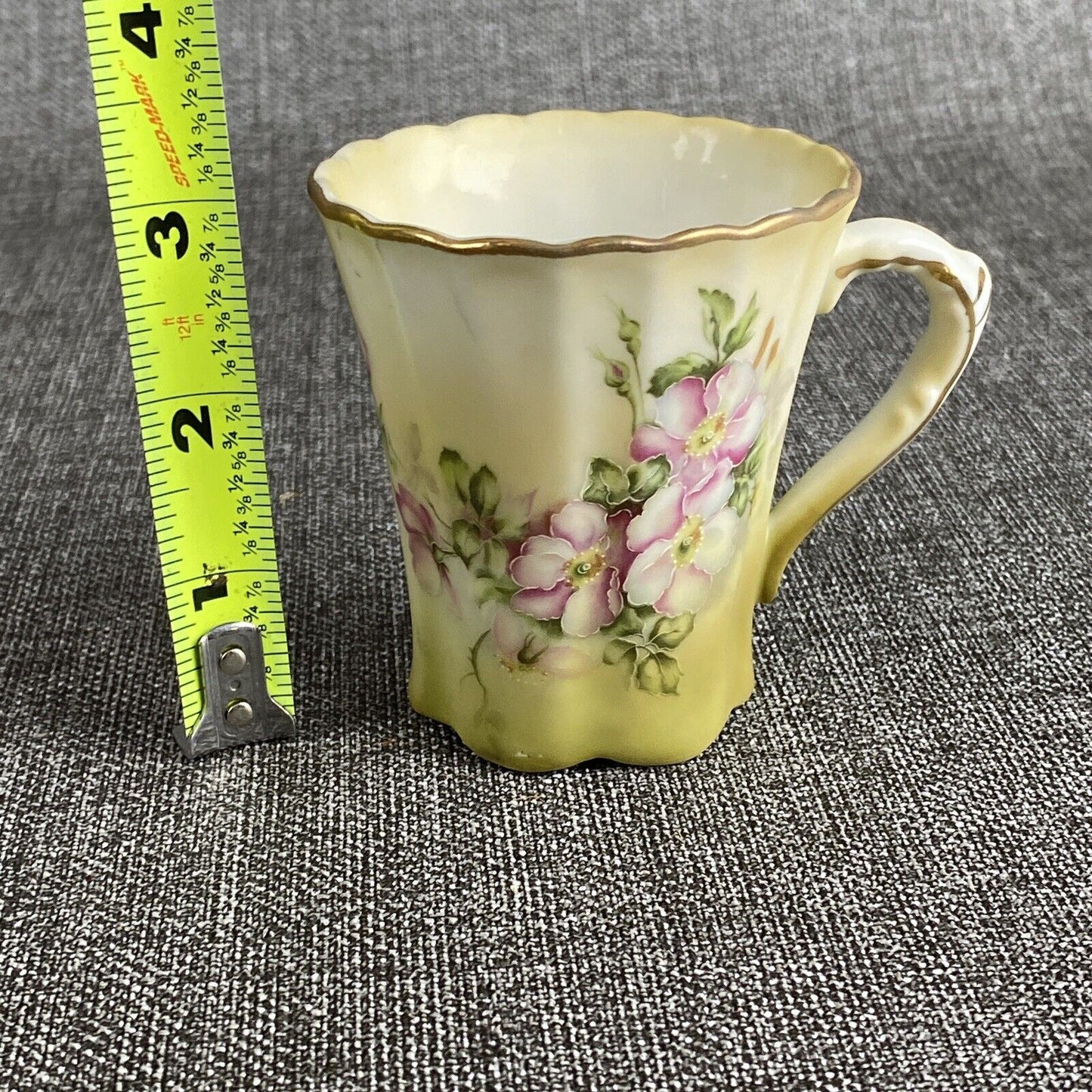Set of 4 Vintage Chocolate Cups Green with Pink and Cream Floral