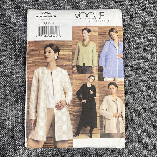 Vogue Sewing Pattern 7714 Jacket 14-16-18 uncut