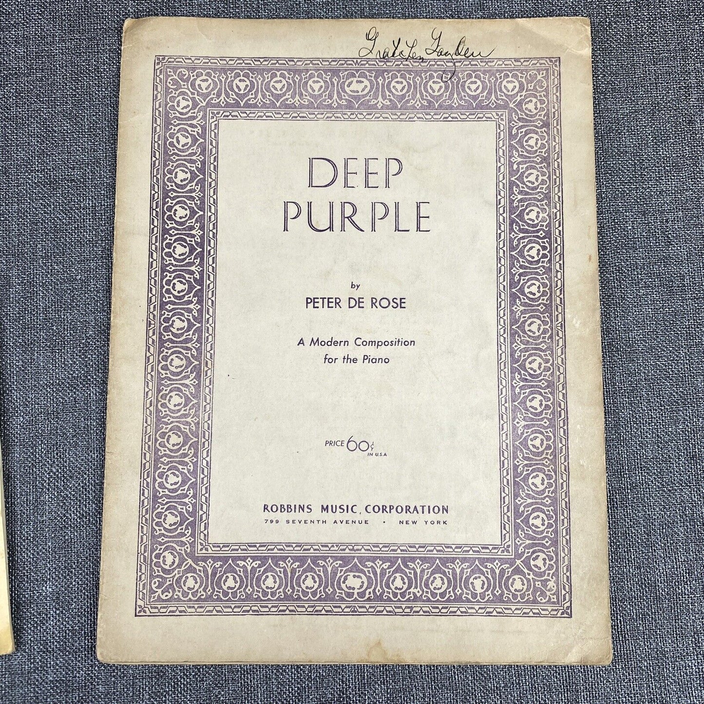 Deep Purple By Peter De Rose, A Modern Composition For The Piano, 1934 Edition