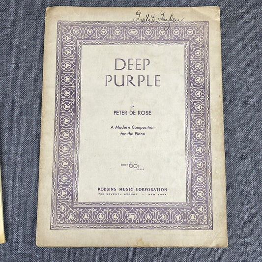 Deep Purple By Peter De Rose, A Modern Composition For The Piano, 1934 Edition