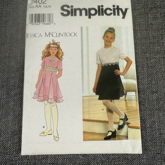 Vintage Simplicity 7402 Jessica McClintock Dress pattern Sz AA 7/8/10 1996 UNCUT