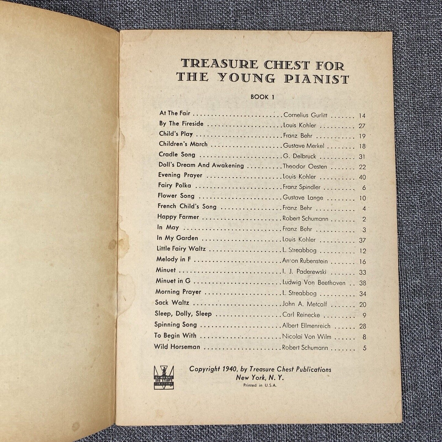Treasure Chest The Young Pianist Book 1 , published in 1940