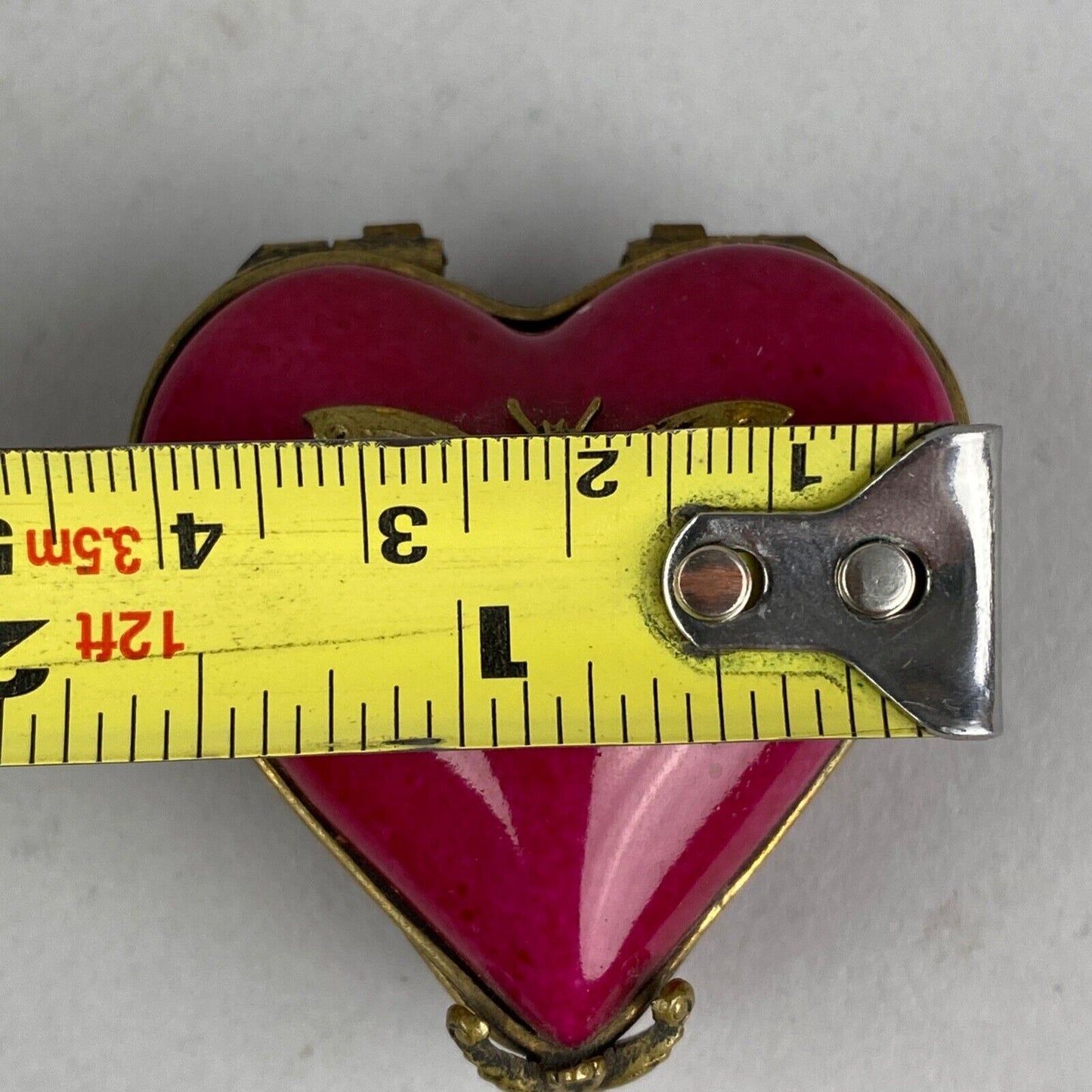 Porcelain Trinket Box Red and Gold Tone Butterfly ~2"