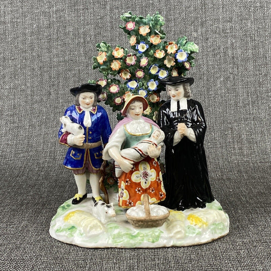 Chelsea 18th Century English Porcelain Figural Group w/Bocage 8" Figurine READ