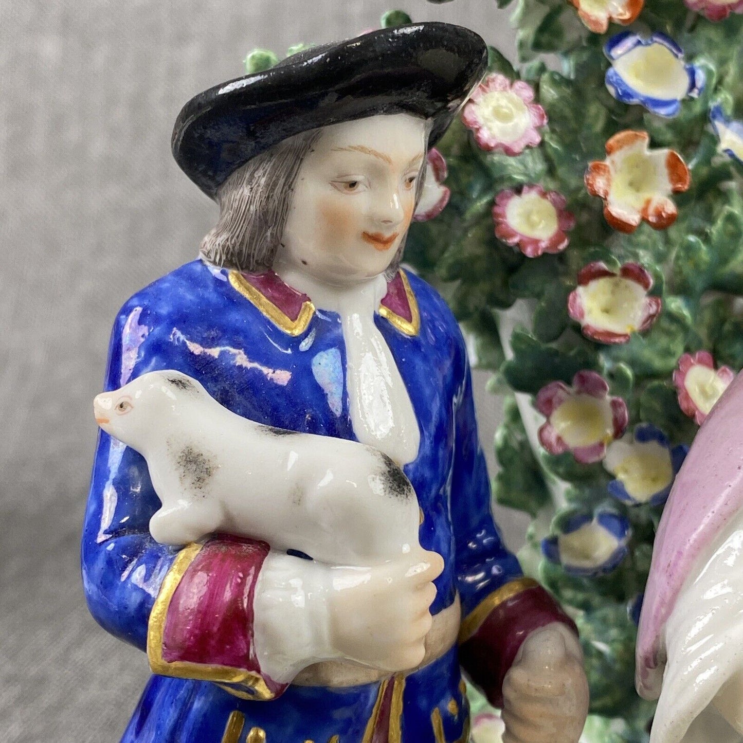 Chelsea 18th Century English Porcelain Figural Group w/Bocage 8" Figurine READ