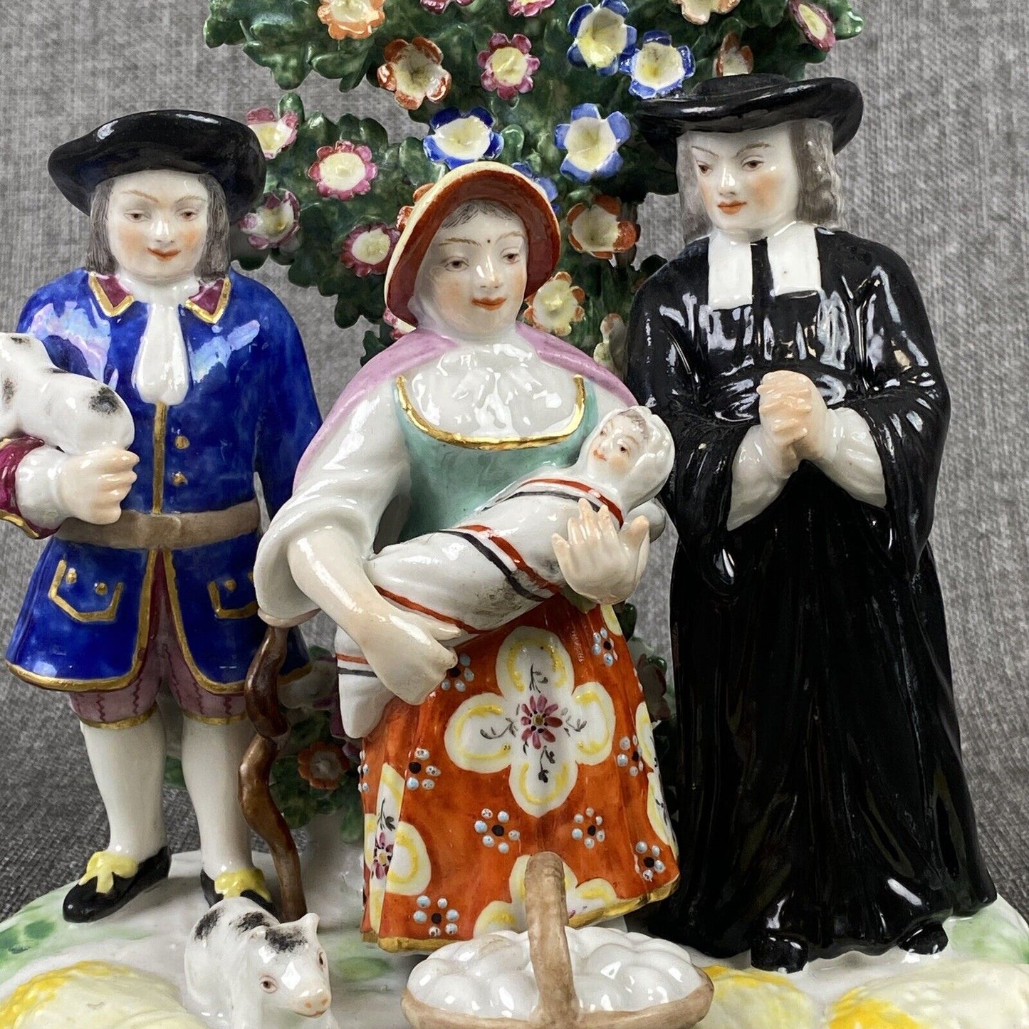 Chelsea 18th Century English Porcelain Figural Group w/Bocage 8" Figurine READ