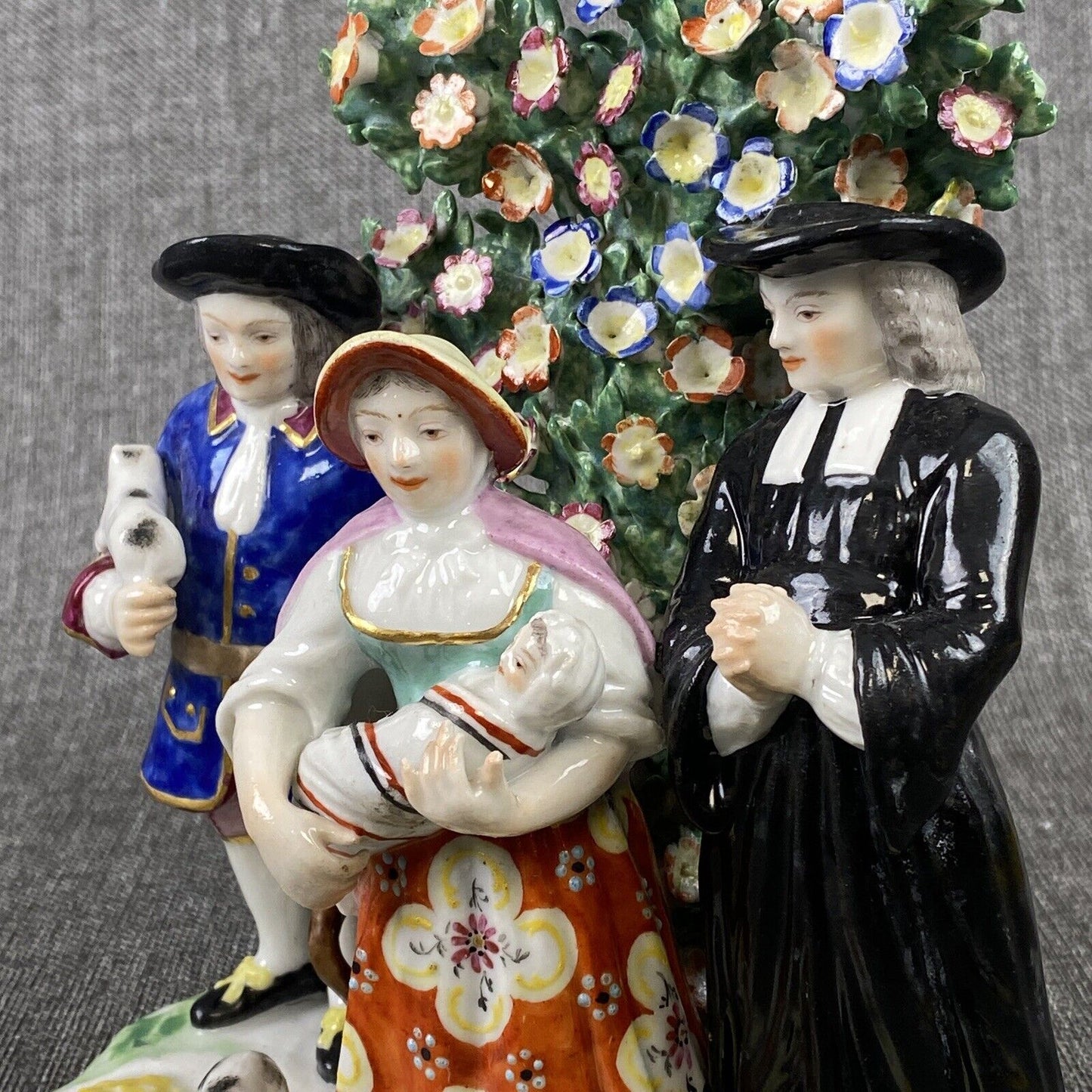 Chelsea 18th Century English Porcelain Figural Group w/Bocage 8" Figurine READ