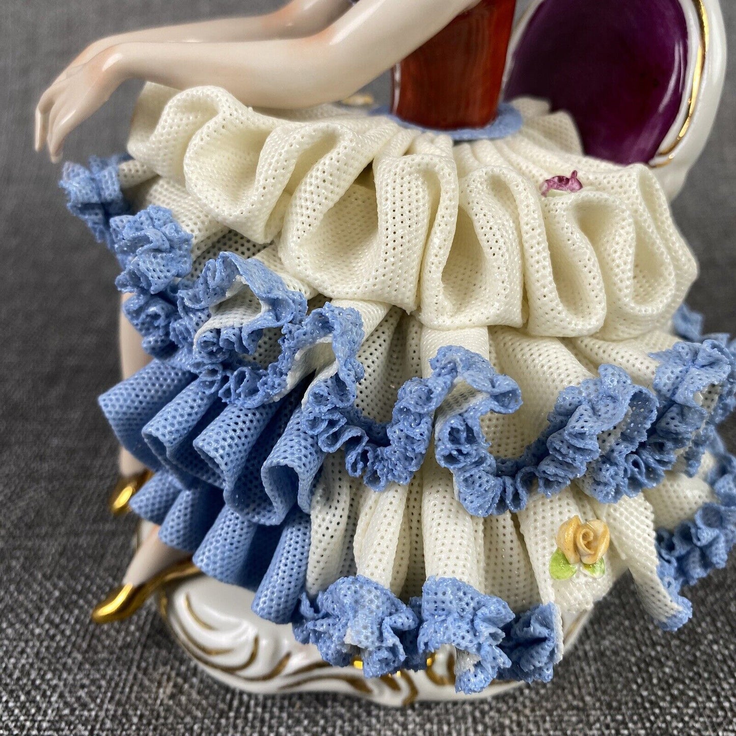 Karl Klette Women Figurine from Dresden West Germany 6.5" Blue Ruffles