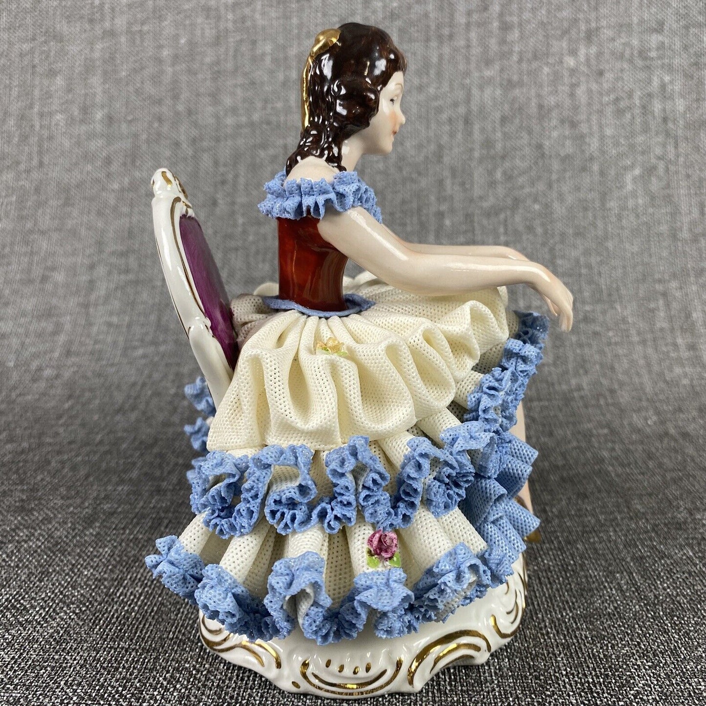 Karl Klette Women Figurine from Dresden West Germany 6.5" Blue Ruffles