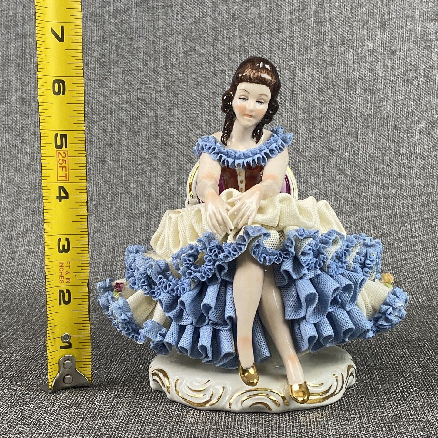 Karl Klette Women Figurine from Dresden West Germany 6.5" Blue Ruffles