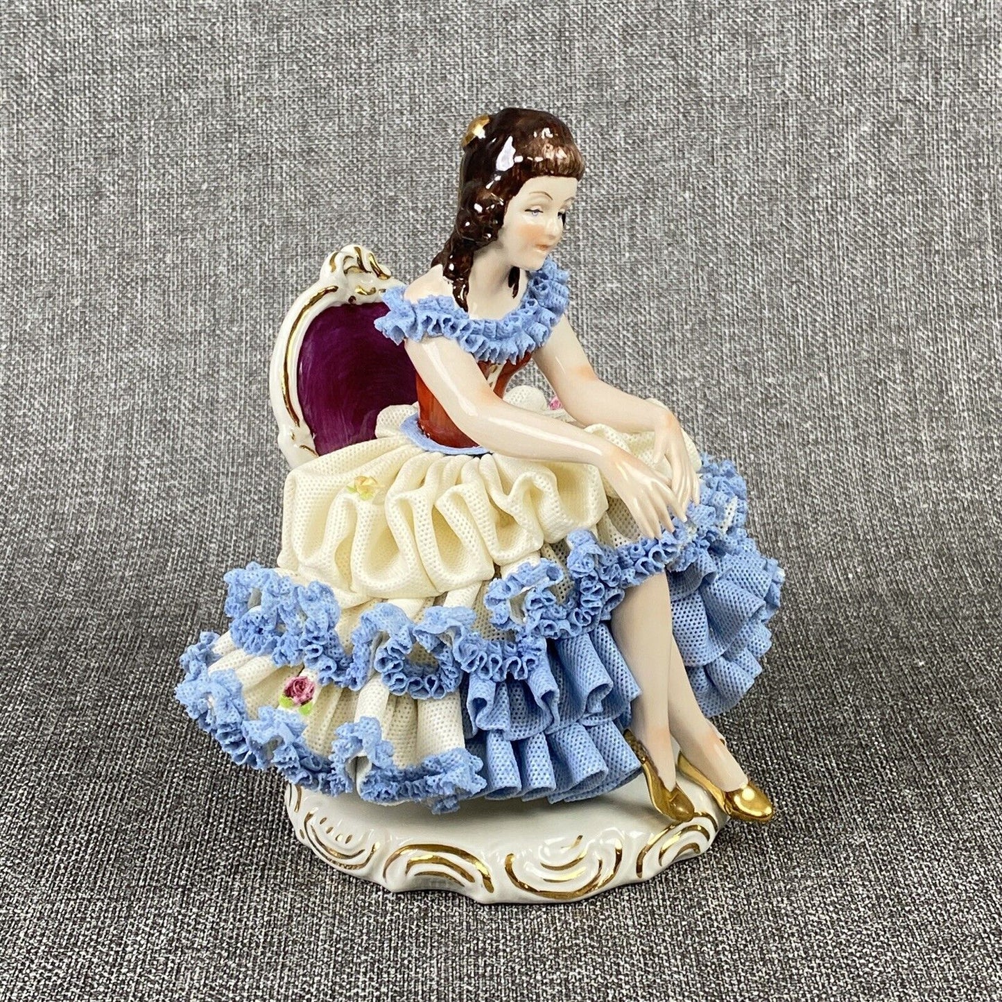Karl Klette Women Figurine from Dresden West Germany 6.5" Blue Ruffles