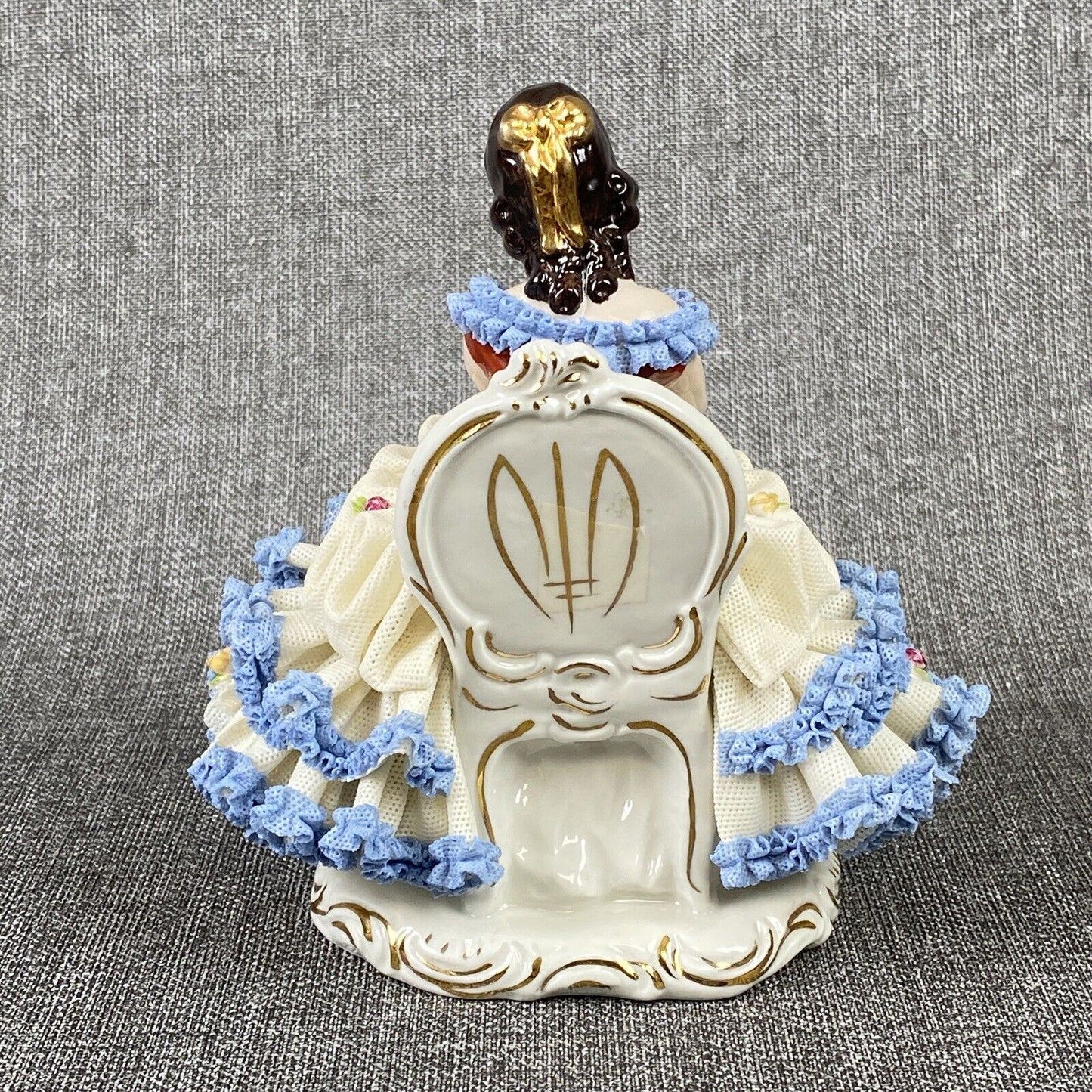 Karl Klette Women Figurine from Dresden West Germany 6.5" Blue Ruffles