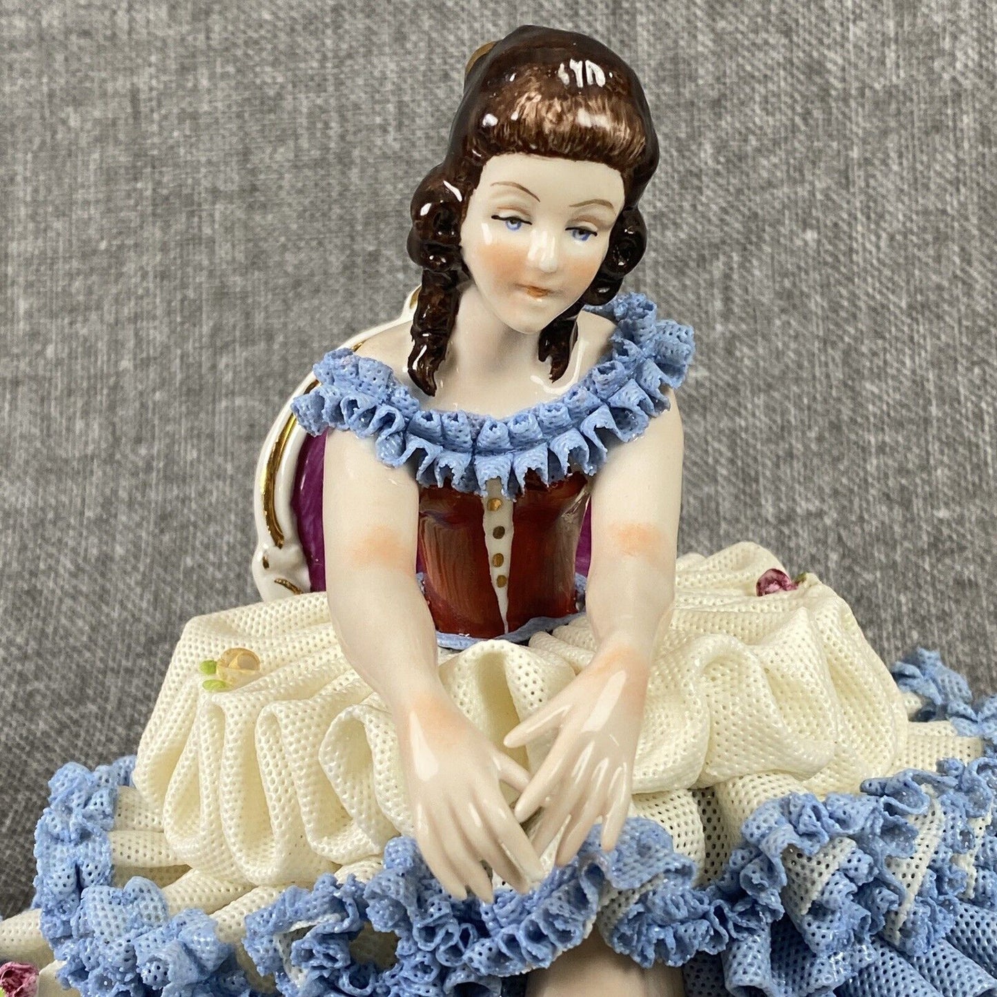 Karl Klette Women Figurine from Dresden West Germany 6.5" Blue Ruffles