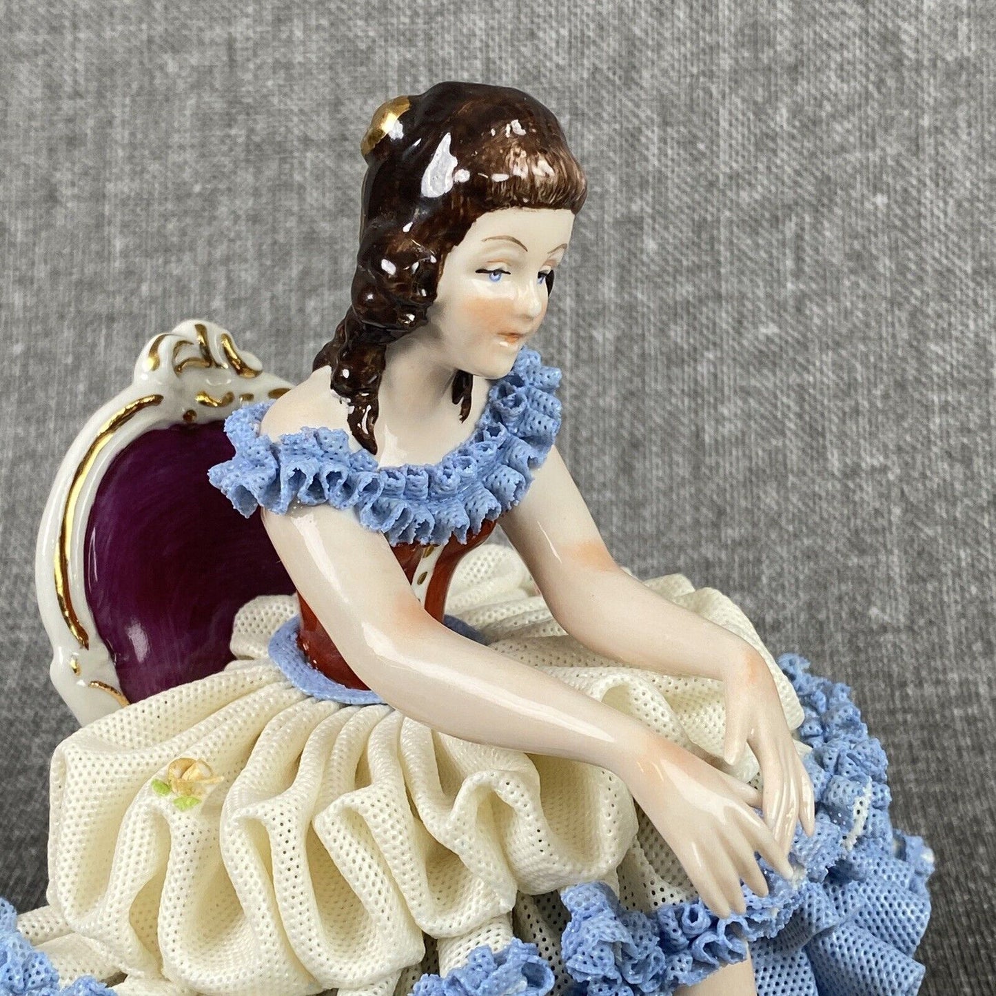 Karl Klette Women Figurine from Dresden West Germany 6.5" Blue Ruffles