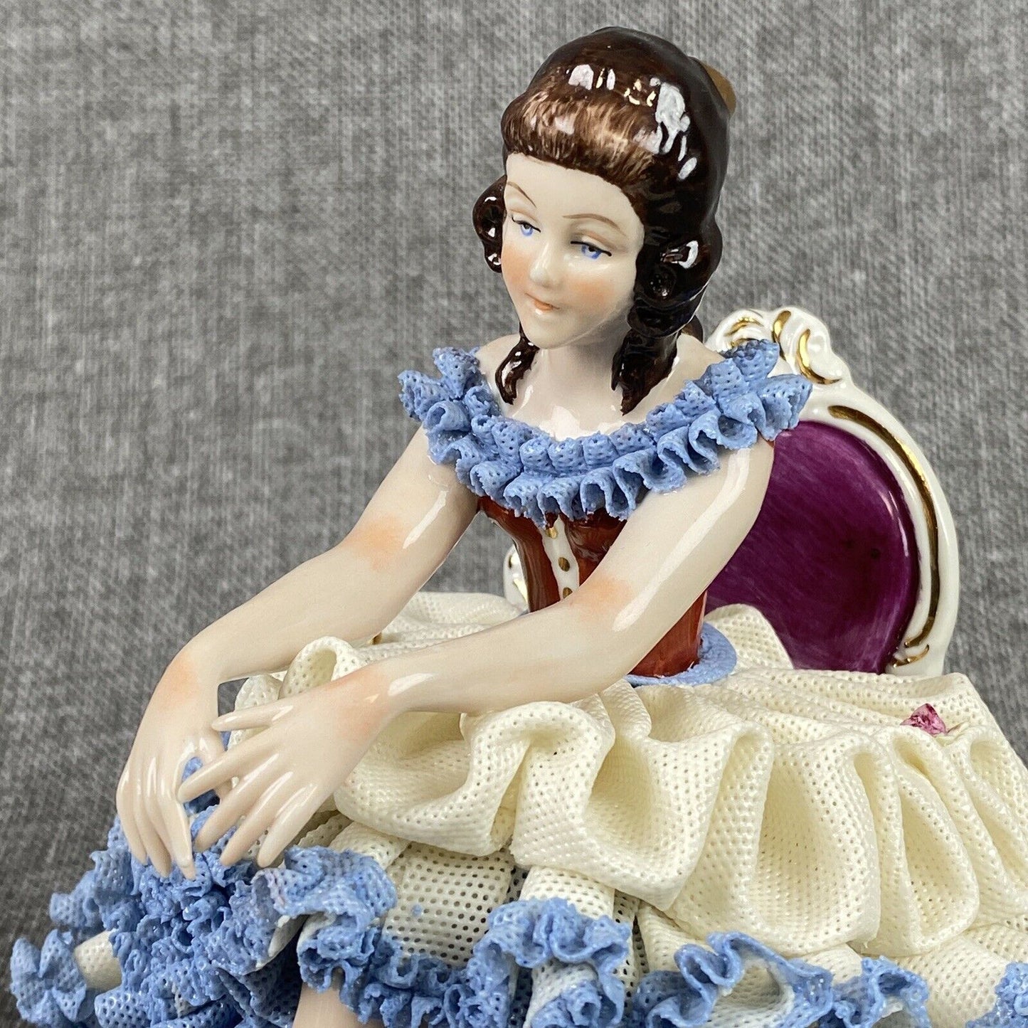 Karl Klette Women Figurine from Dresden West Germany 6.5" Blue Ruffles