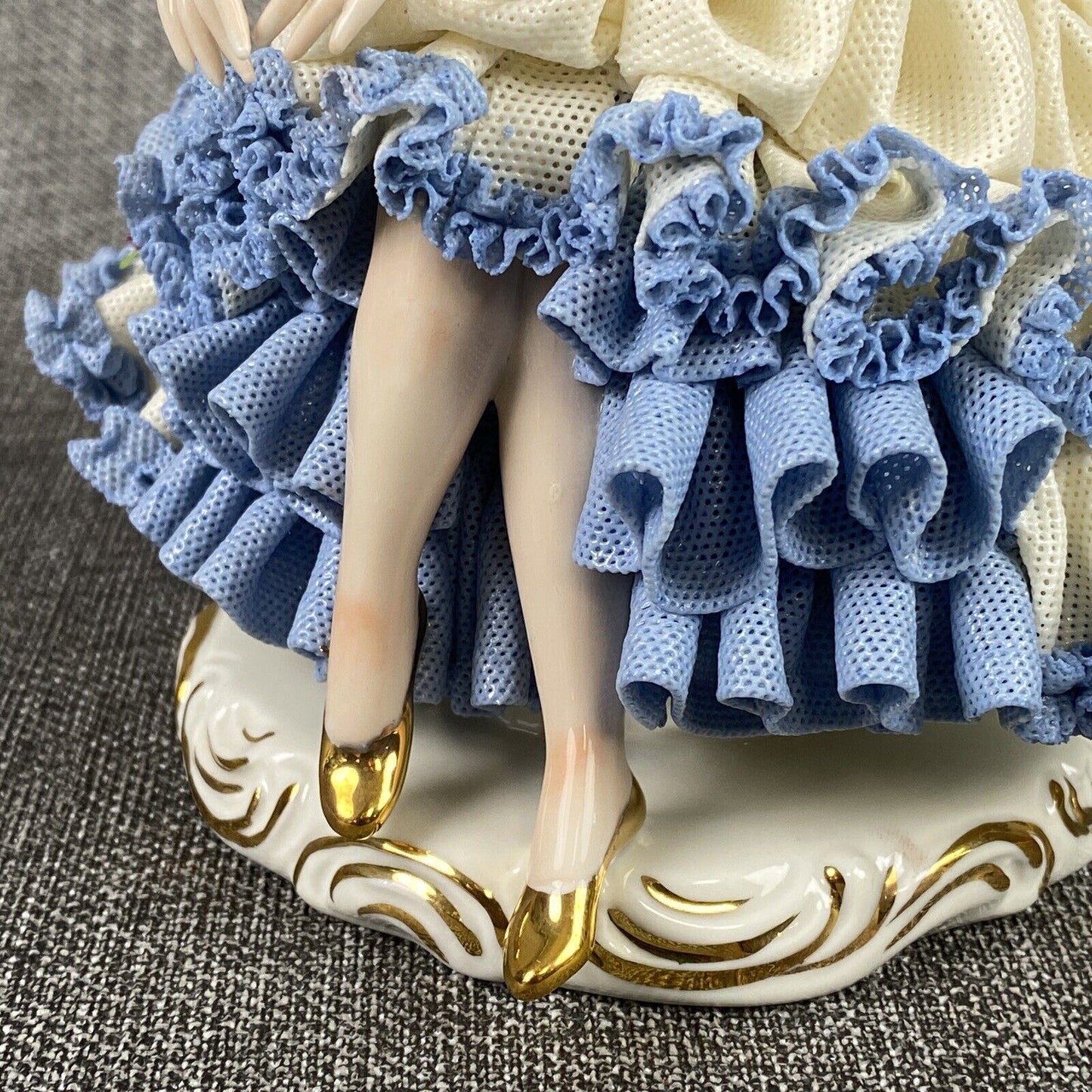 Karl Klette Women Figurine from Dresden West Germany 6.5" Blue Ruffles