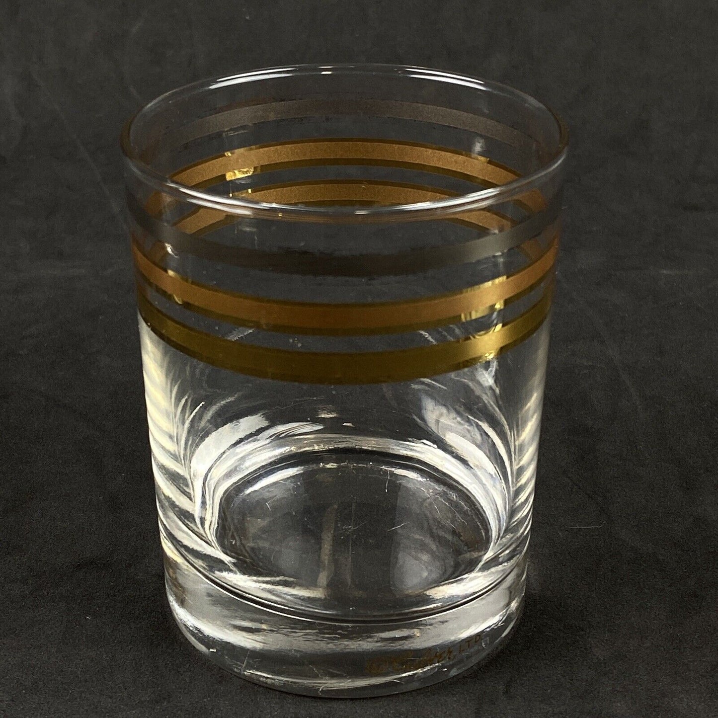 3 Vintage Mid Century Culver Gold & Silver Stripes Rocks Low Ball Glasses