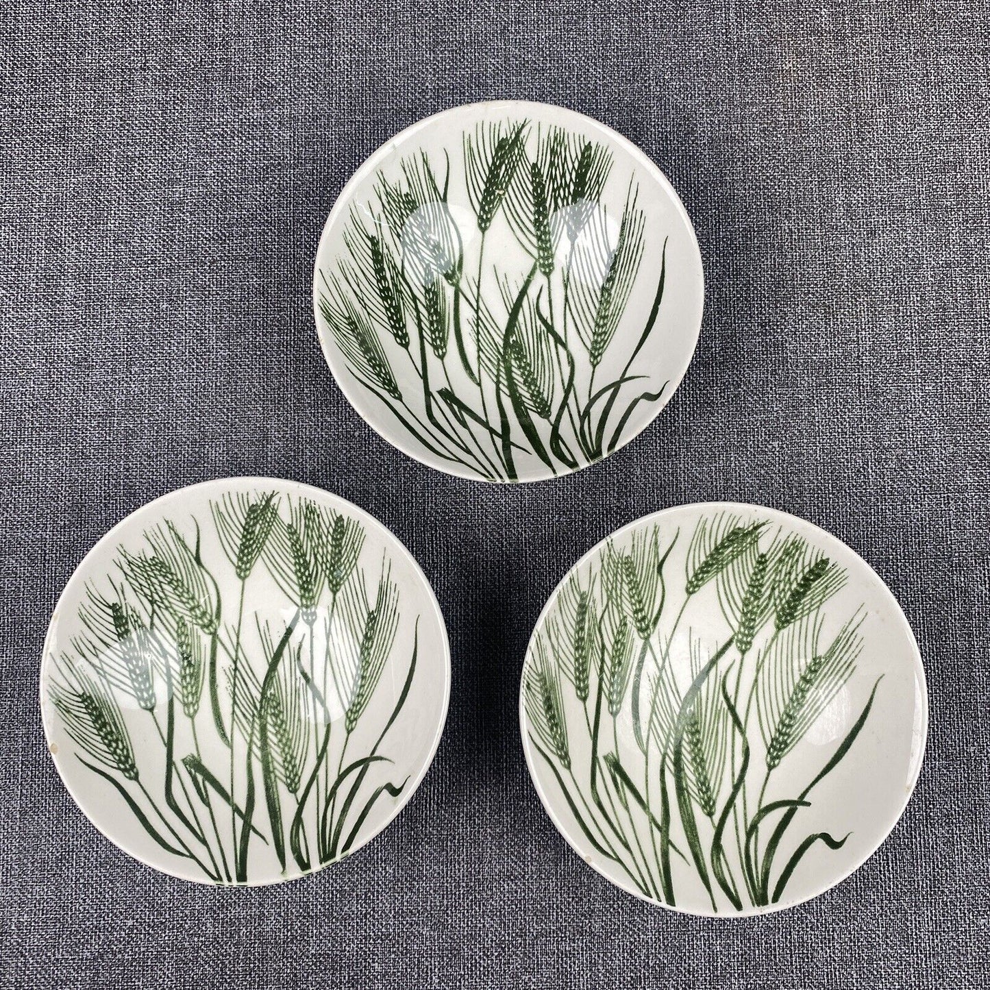 3- Vintage 1954 Homer Laughlin Americana Green Wheat Fruit Bowls 5.5 inches