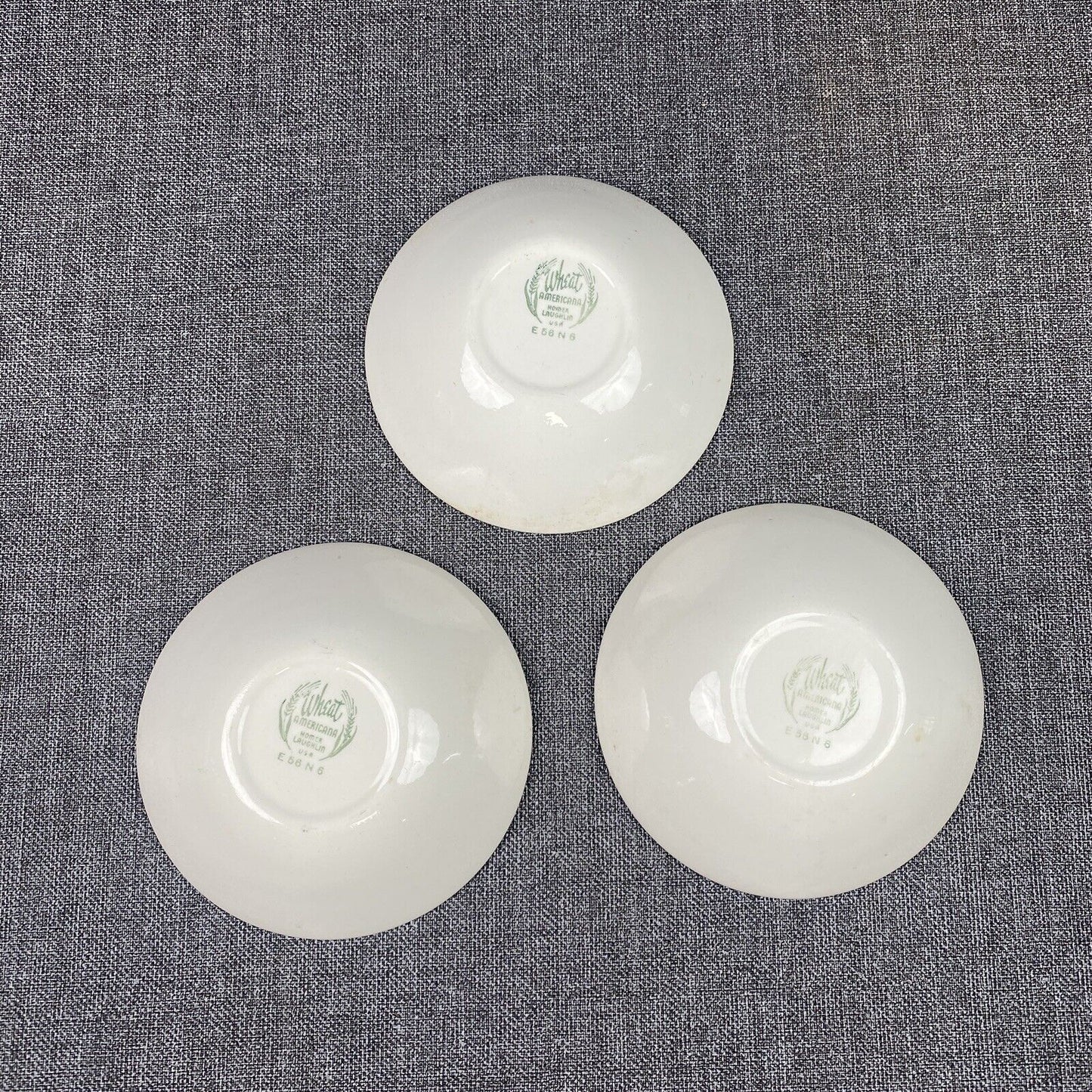 3- Vintage 1954 Homer Laughlin Americana Green Wheat Fruit Bowls 5.5 inches