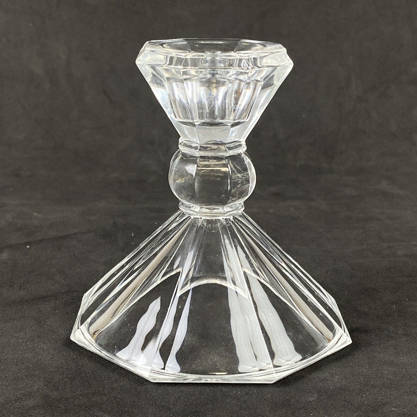Pair Of Crystal Glass Candle Holders Octagon Shaped Base Candlestick (READ)