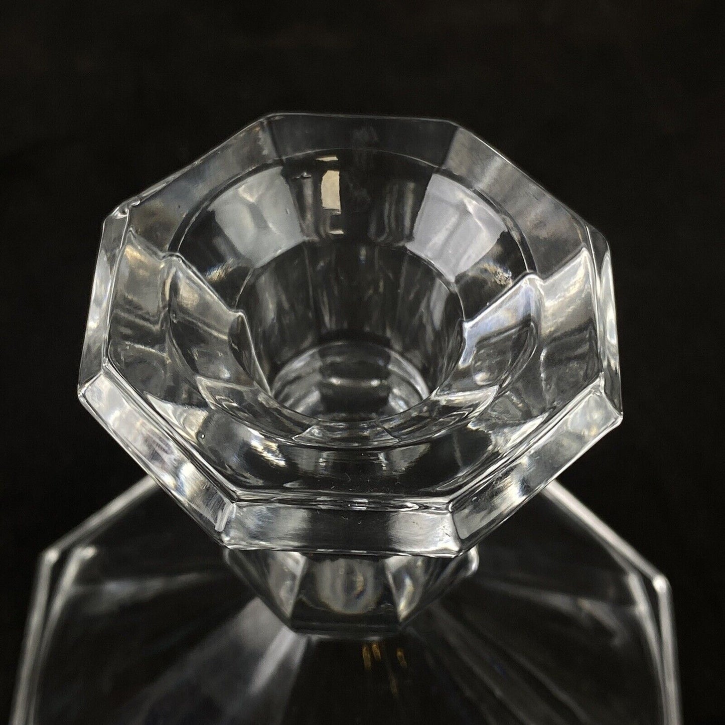Pair Of Crystal Glass Candle Holders Octagon Shaped Base Candlestick (READ)