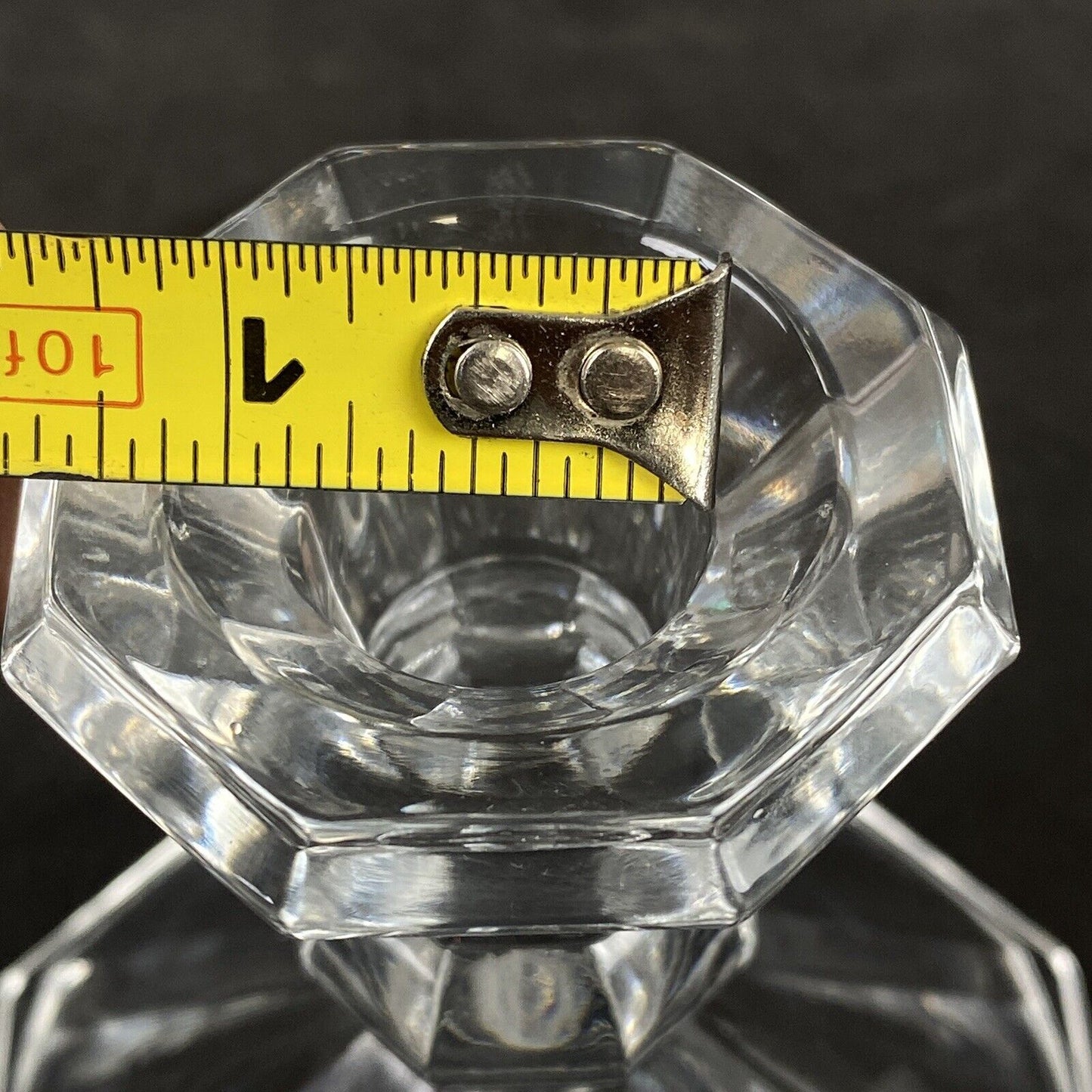 Pair Of Crystal Glass Candle Holders Octagon Shaped Base Candlestick (READ)