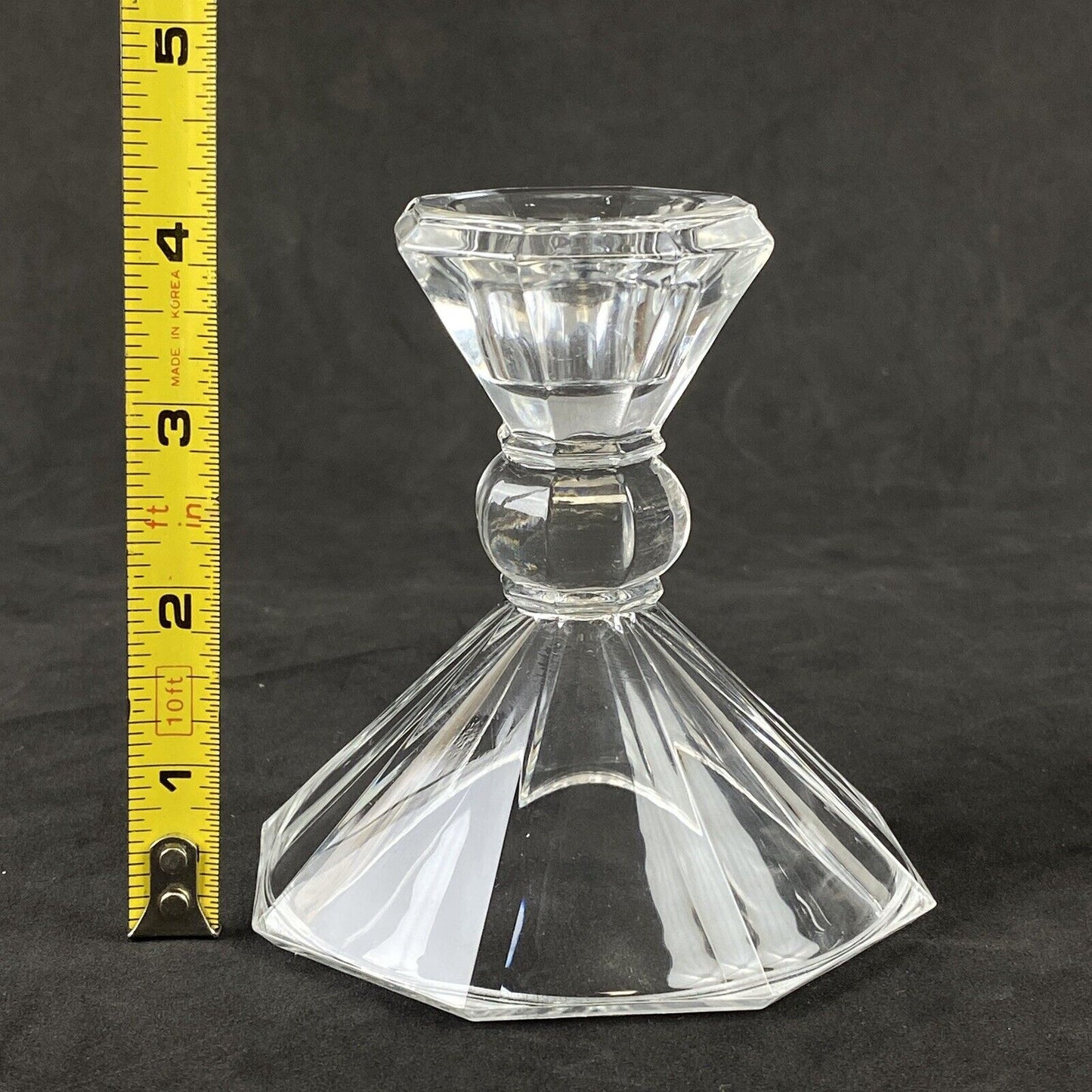 Pair Of Crystal Glass Candle Holders Octagon Shaped Base Candlestick (READ)