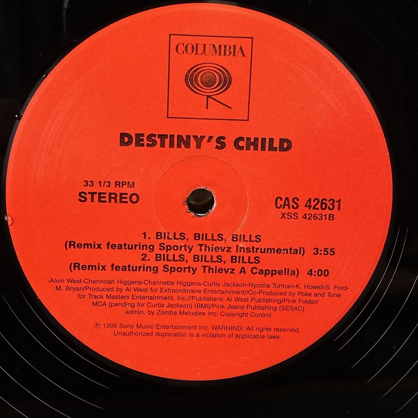 2 LP Destiny's Child Bills Bills Bills Remix Vinyl Record Red Sleeve 1999