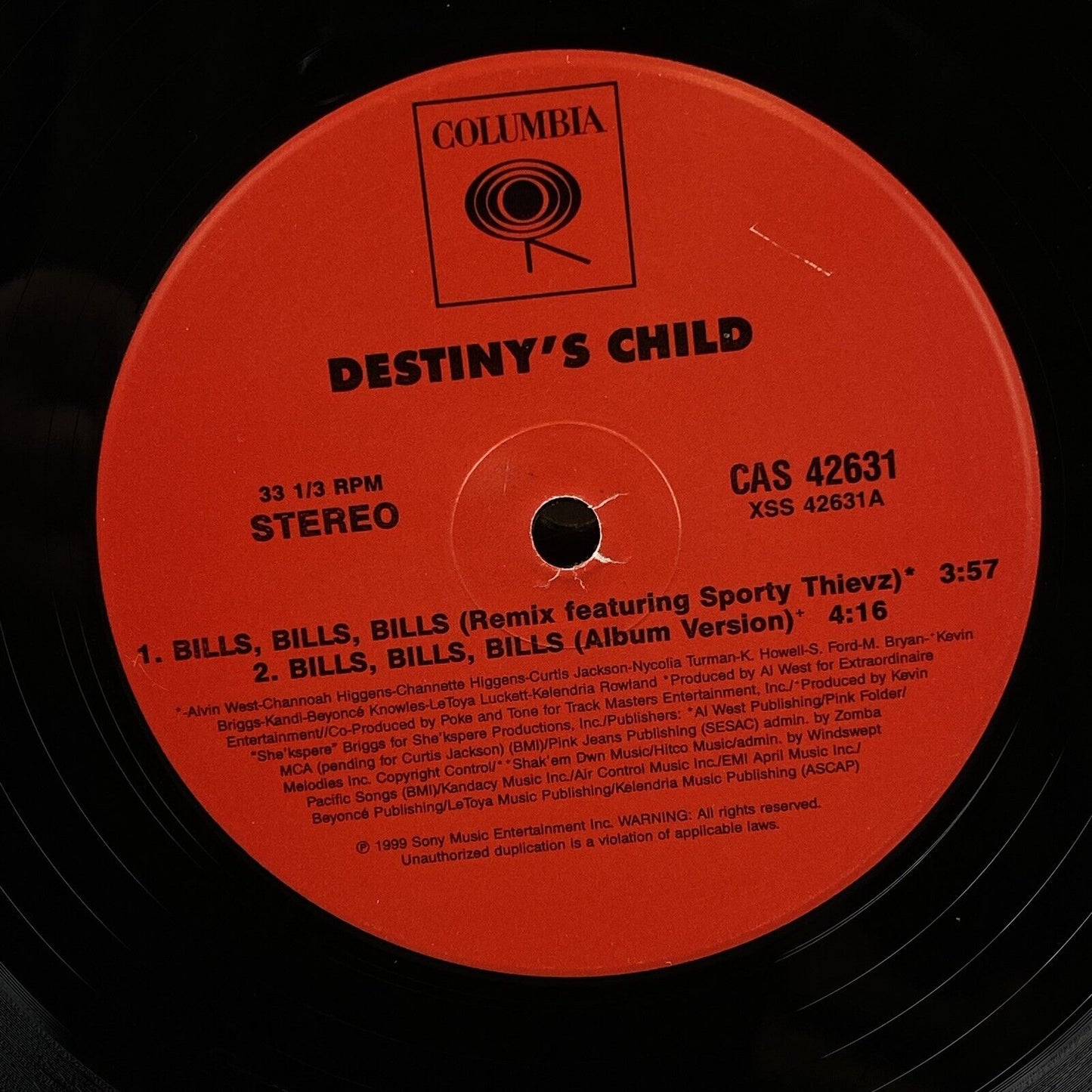 2 LP Destiny's Child Bills Bills Bills Remix Vinyl Record Red Sleeve 1999